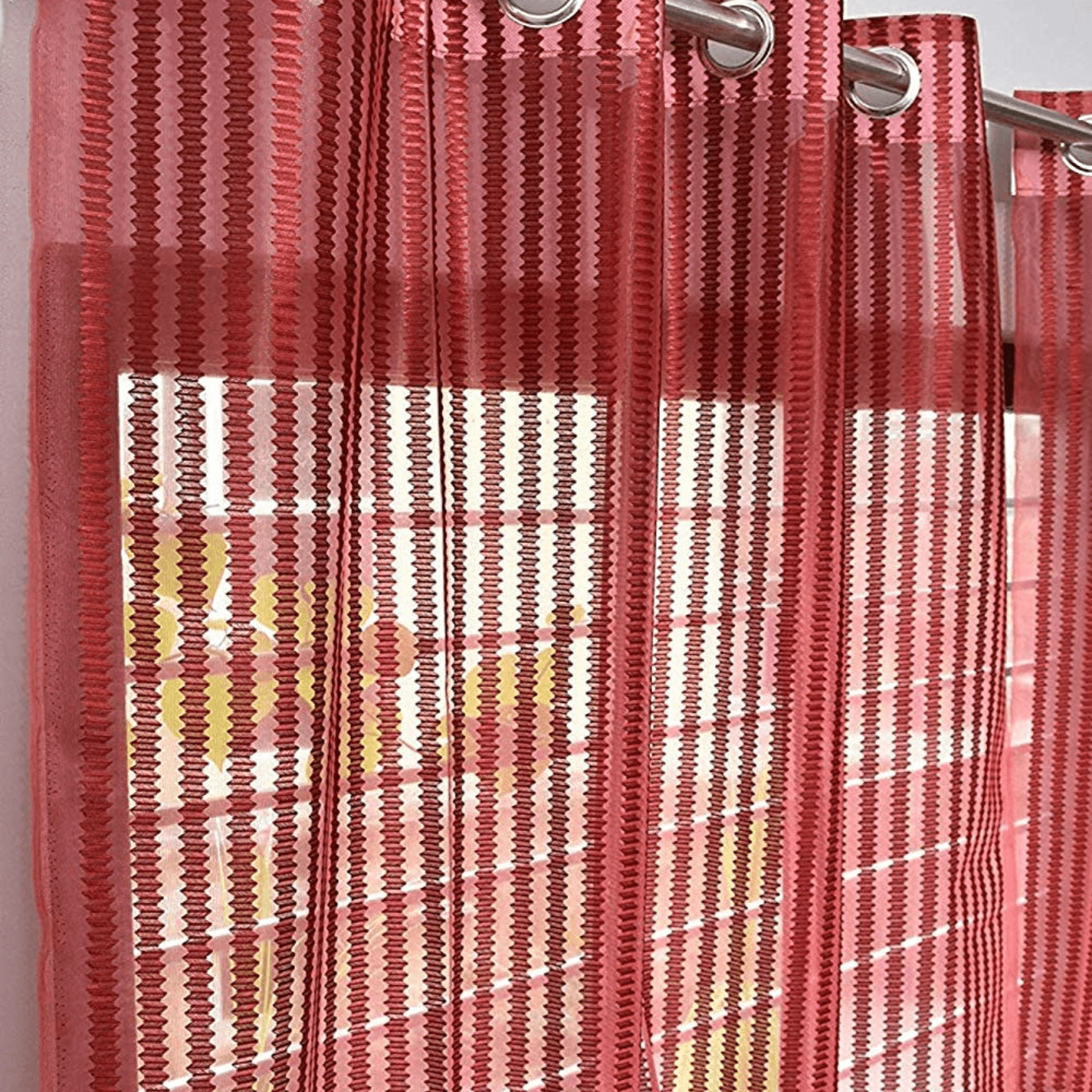 Handtex Home Maroon Sheer Door strips Curtains set of 2pc Size-4ft x 9ft