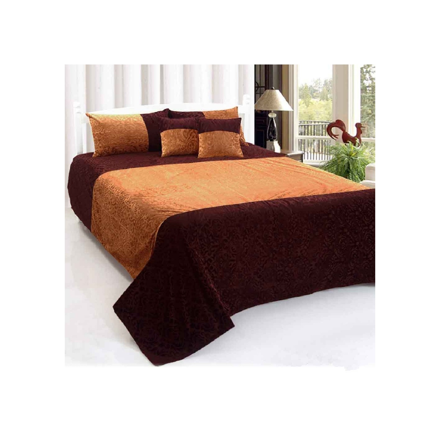 Handtex Home Coffee Camel Velvet Double Bedsheet,2 cushion cover and 2 pillow cover
