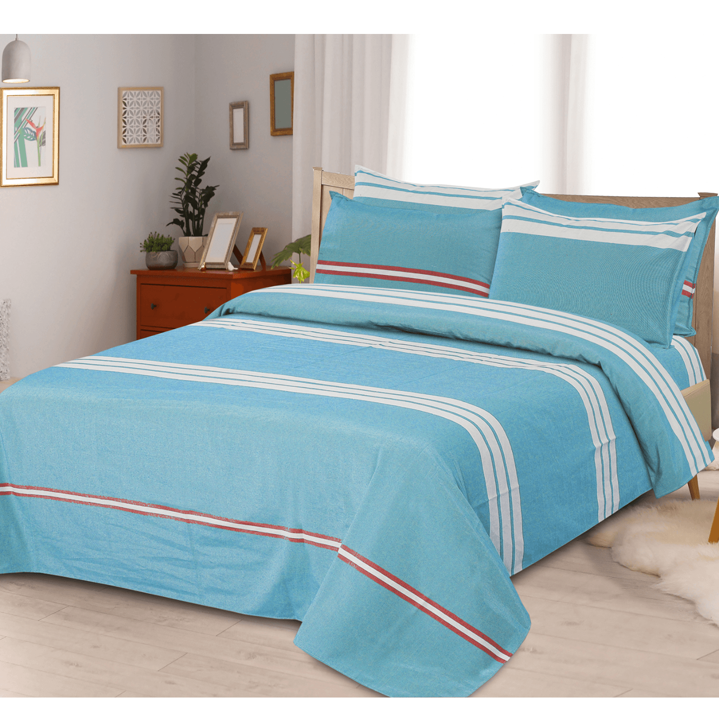Handtex home cotton double bedsheet 90x100 inch for double bed Firozi colour