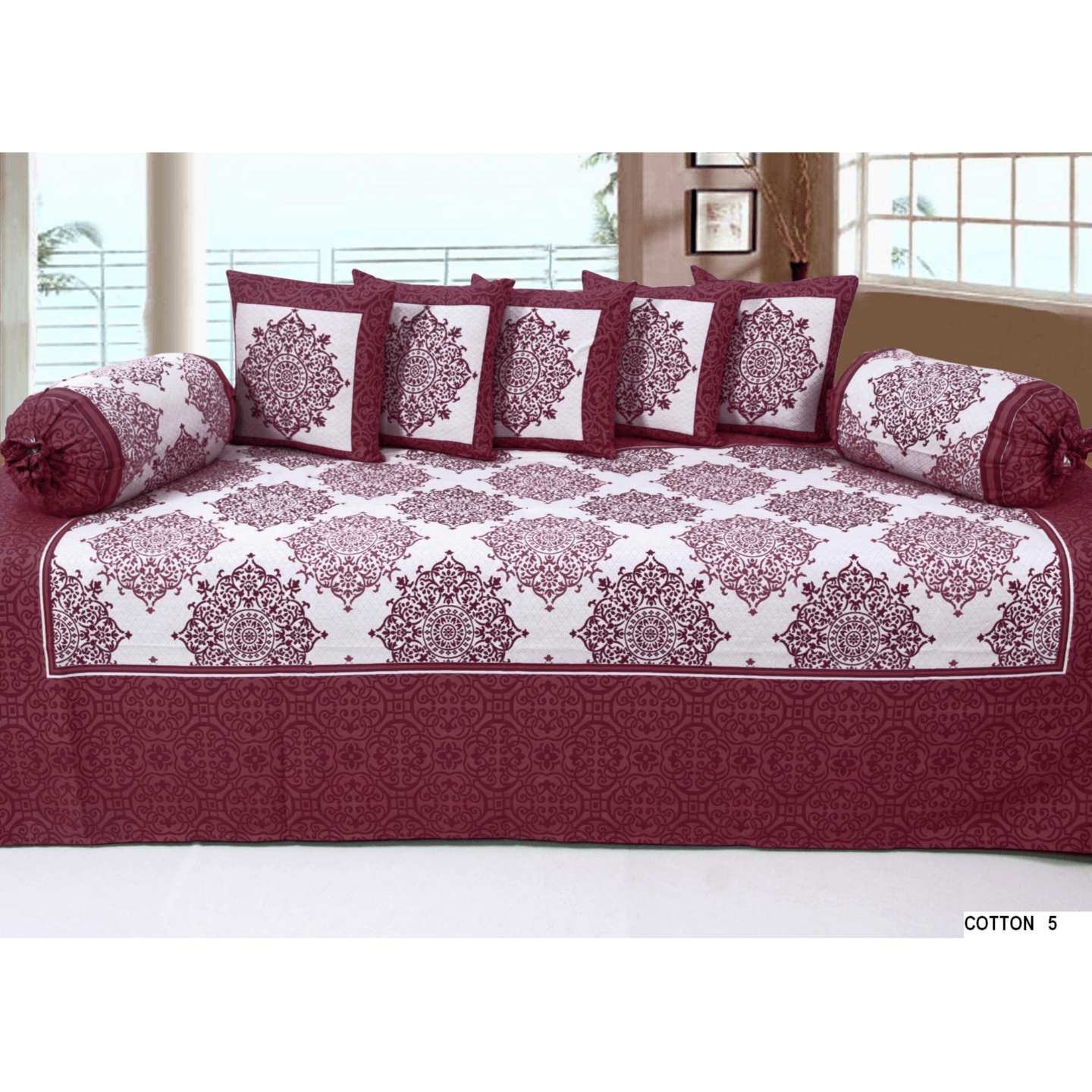 handtex home jacquard design cotton Diwan Set-8PC1 Single Bedsheet,2 Blosters & 5 Cushion Covers N.Blue
