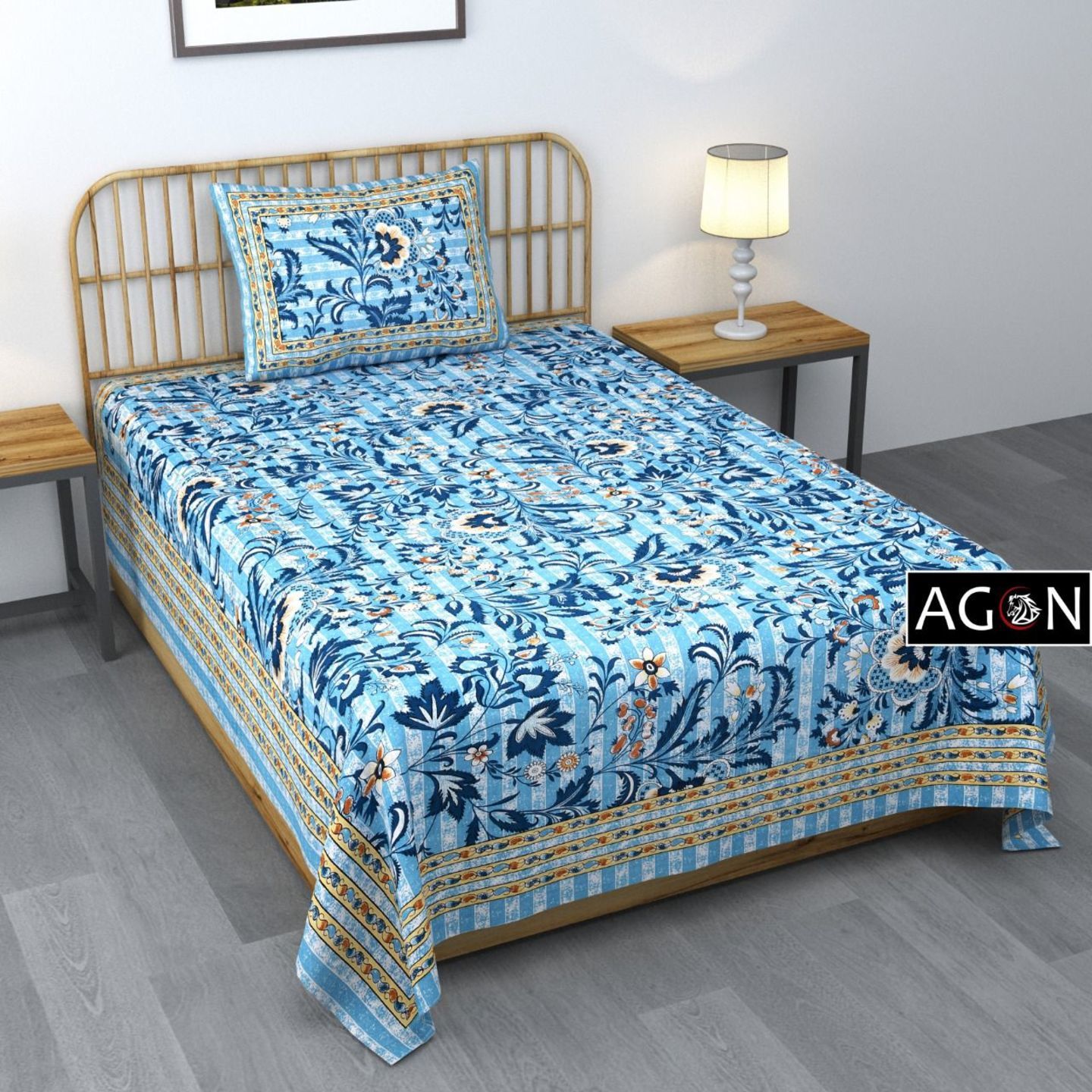 Handtex Home 144 TC Cotton Printed Single Bedsheet with 1 Pillow Cover Multicolor