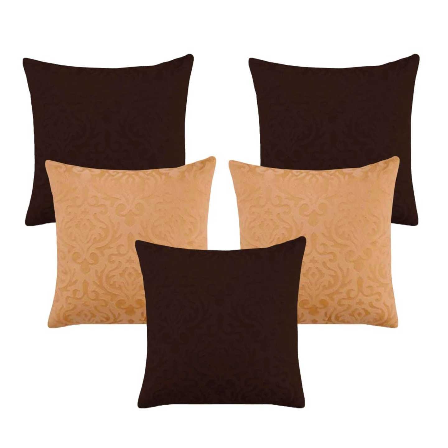 Handtex Home Velvet Cushion Covers 40.64x40.64 cm16x16 inches, Multicolour - Set of 5 Coffee - Camel