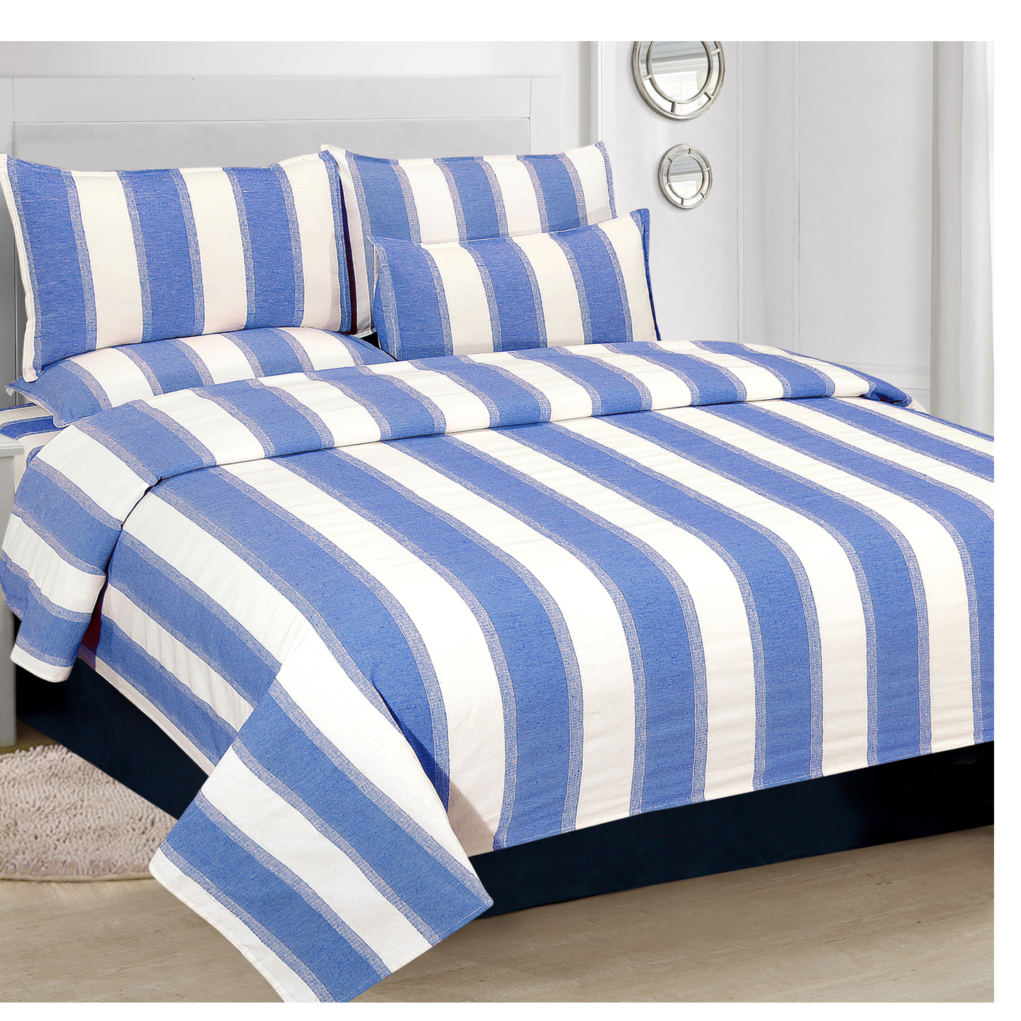 Handtex Home Cotton Double Bedsheet with 2 Pillow Covers बेडशीट डबल बेड Blue 90x100inch
