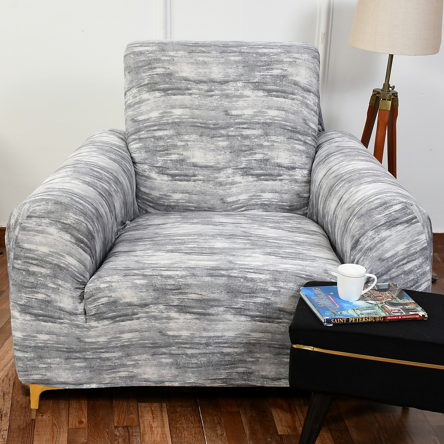 Handtex Home Premium Single Seater Sofa Cover Big Elasticity Cover,Flexible Stretch Sofa Slipcover Single Seater, 90-145cm Pack Of One Piece (Grey)