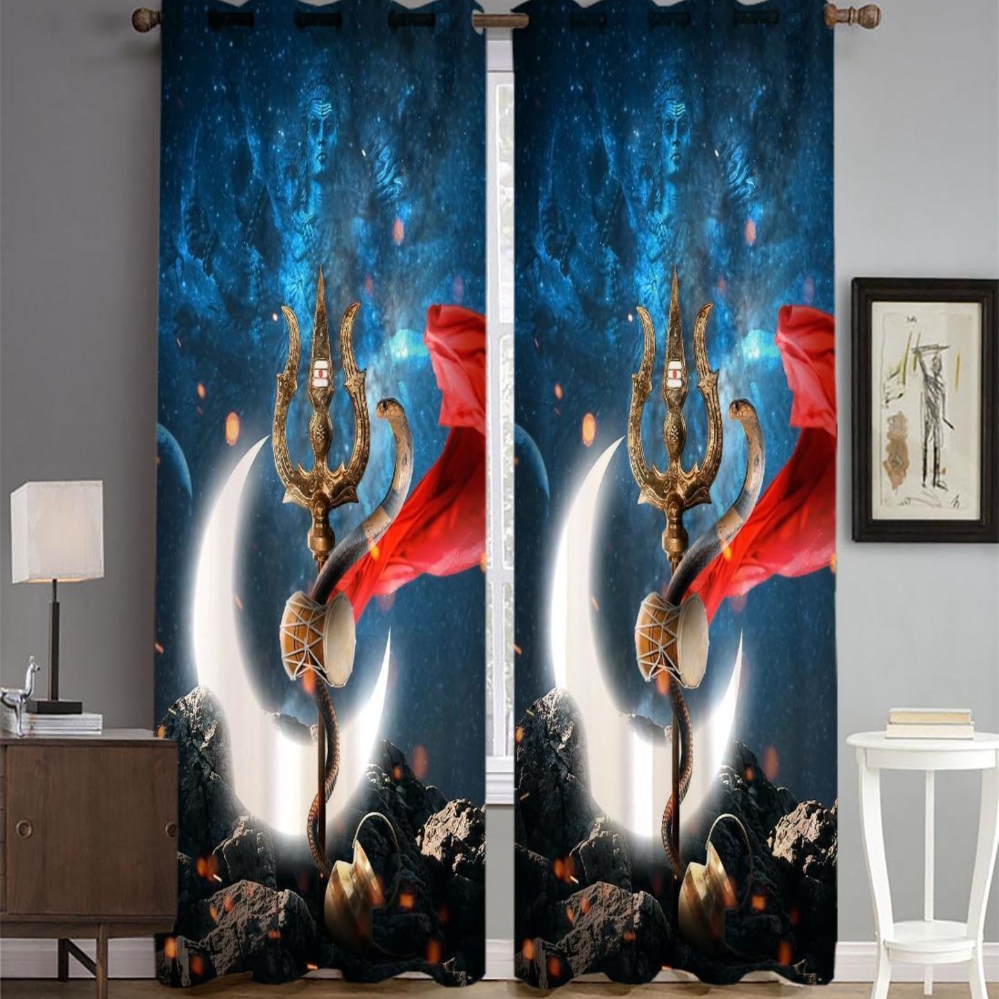 Handtex Home Digital Printed Curtain 3D Themed Polyester Curtains for Home Decor  Eyelet Grommet Panels for Living Room Balcony Bedroom, 4 x 9 Feet,Set of 2pcs  Trishul