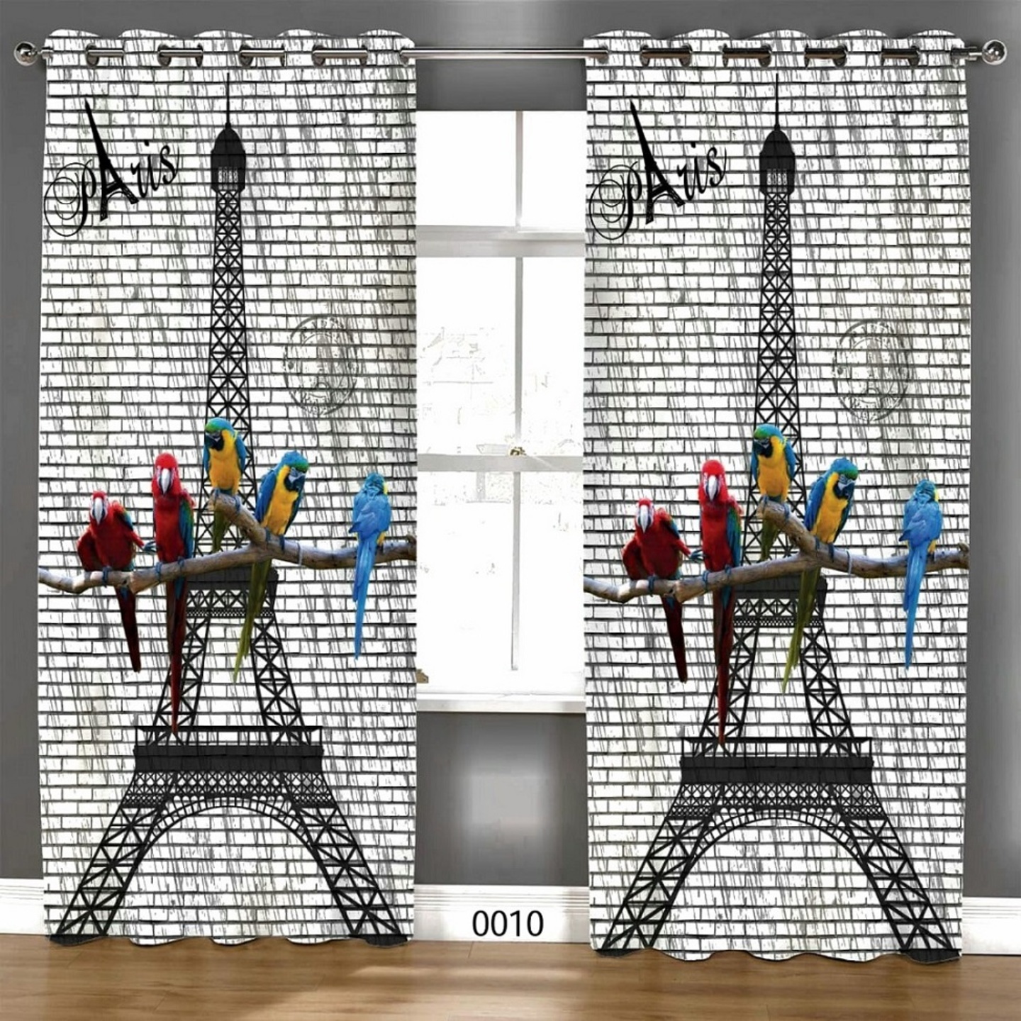 Handtex Home Polyester Digital Print Eyelet Curtain Long Door 4 x 7 Feet, Eiffel Tower Curtains Grey Pack of 2