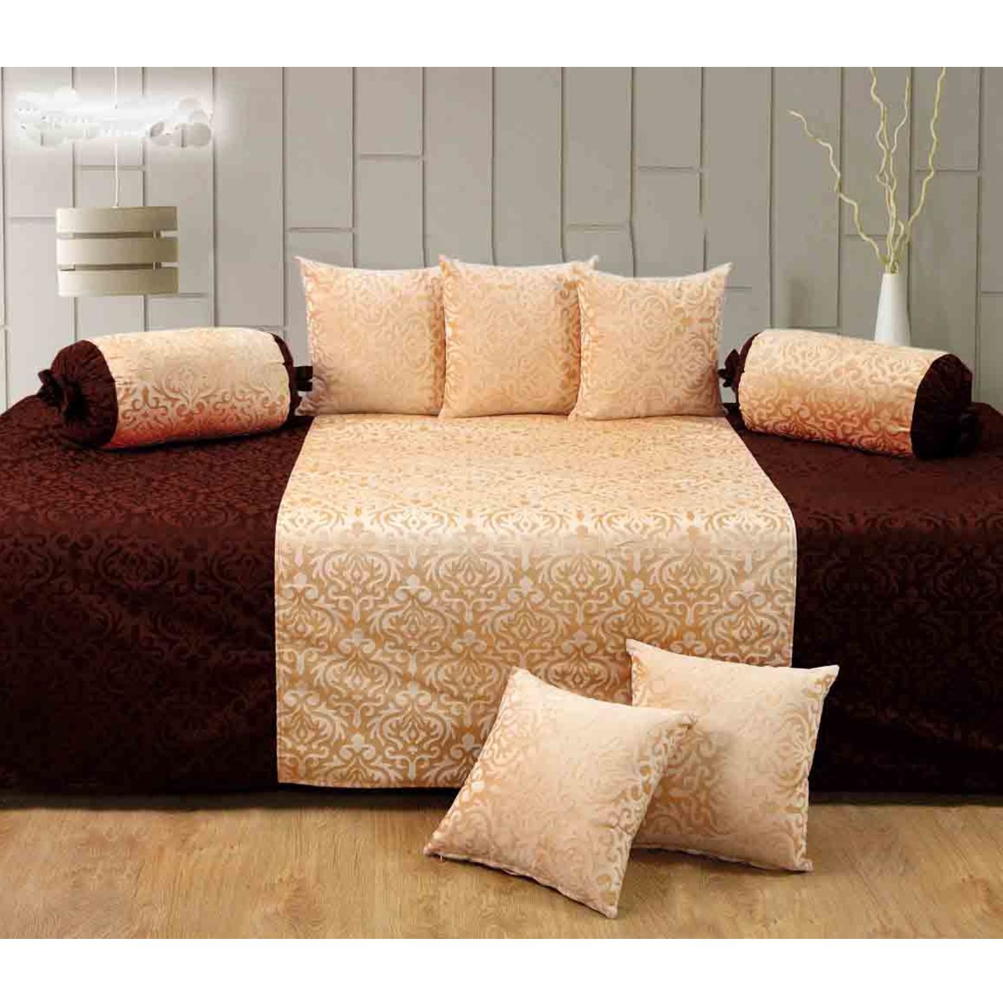 Velvet Diwan Setcontent 1 Single Bed Sheet, 5 Cushion Cover, 2 Bolster, Total - 8 Pcs Set, Exclusive Design