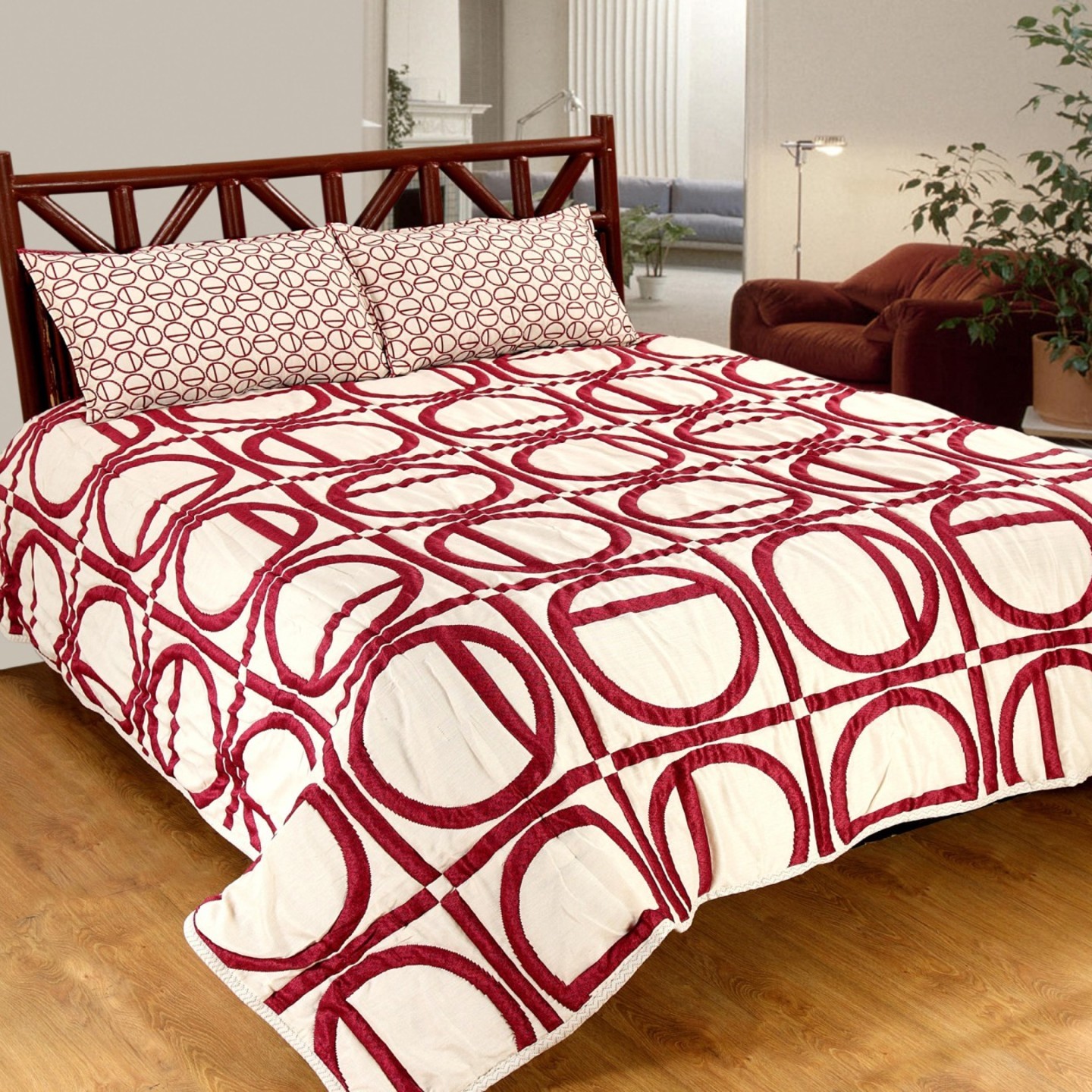 Handtex Home Quilted Double Bed Cover((बेड कवर)) Size 90x100 With Two Pillow Cover Maroon
