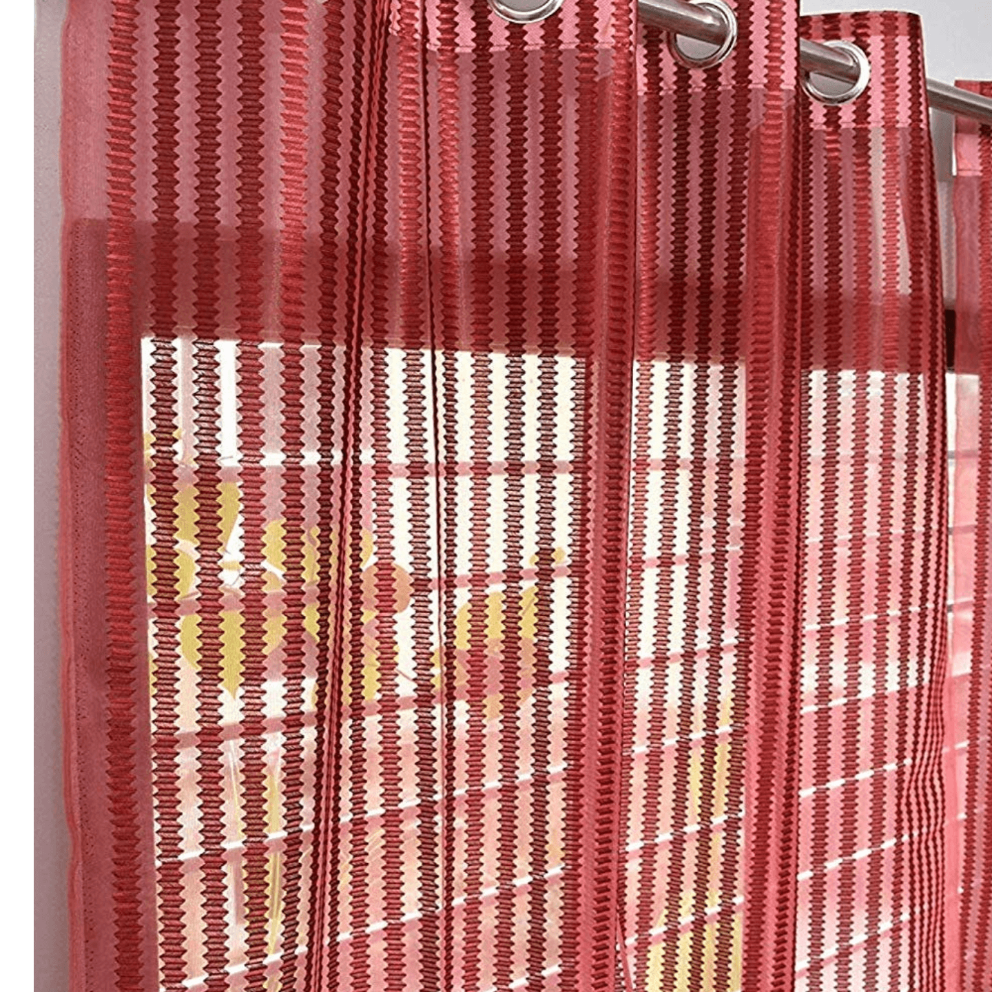 Handtex Home Maroon sheer Door strips Curtains set of 2pc Size-4ft x 7ft