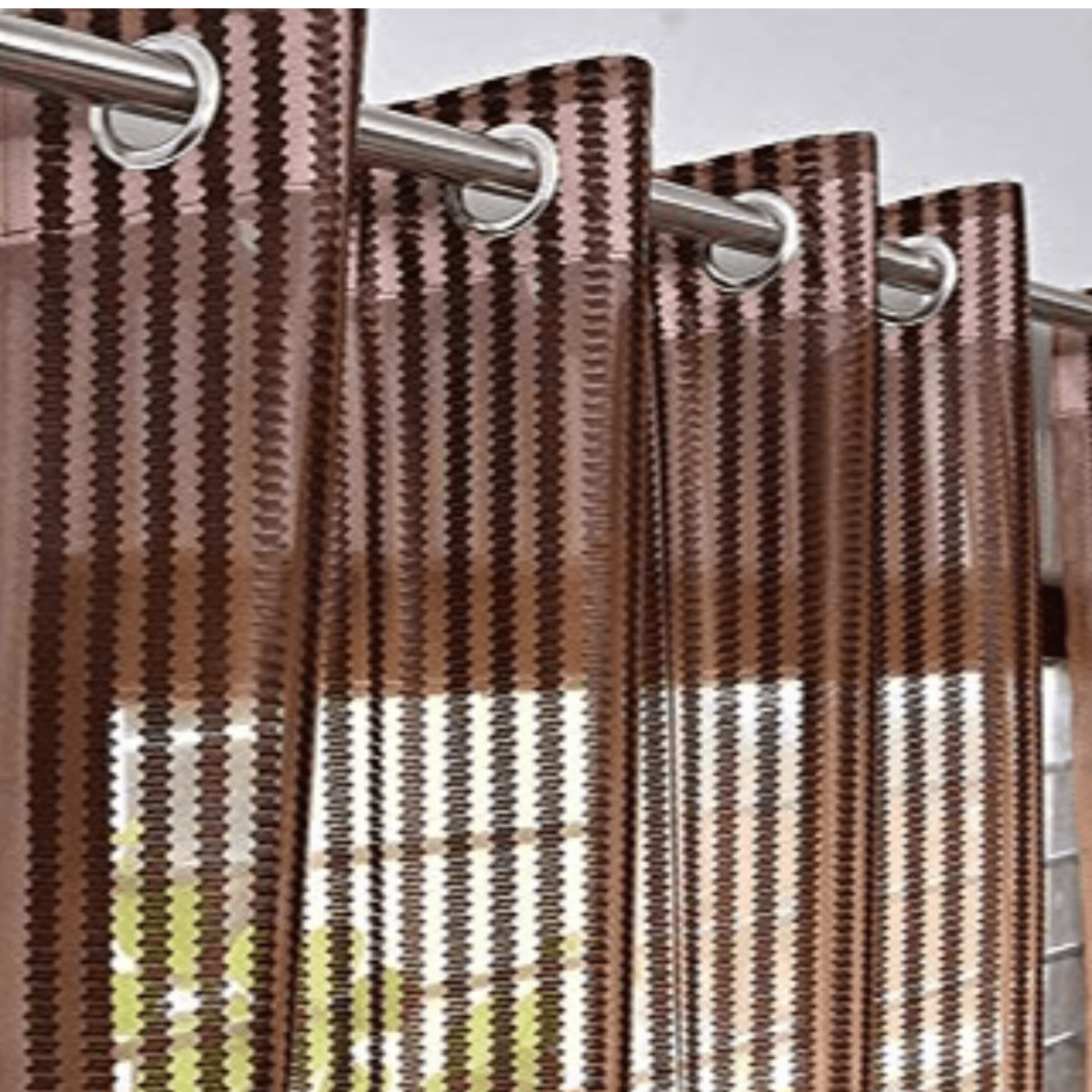 Handtex Home Brown Sheer Door strips Curtains set of 2pc Size-4ft x 7ft