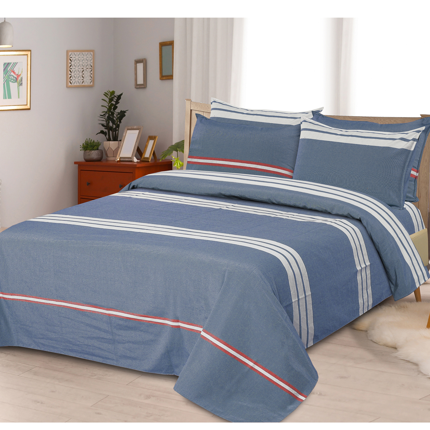 Handtex home cotton double bedsheet 90x100 inch N.Blue