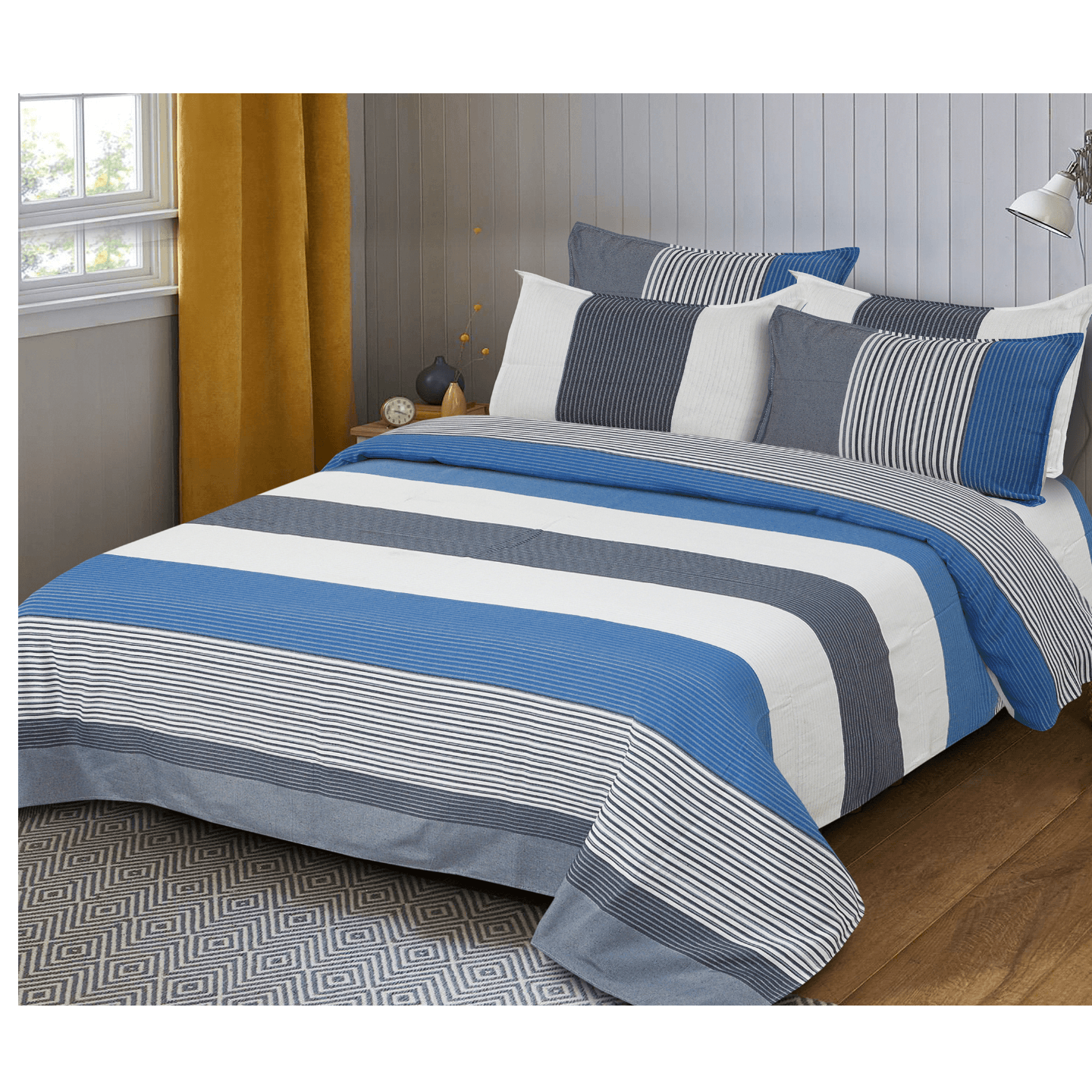 Handtex Home Cotton Double Bed Sheet With 2 Pillow Cover Blue