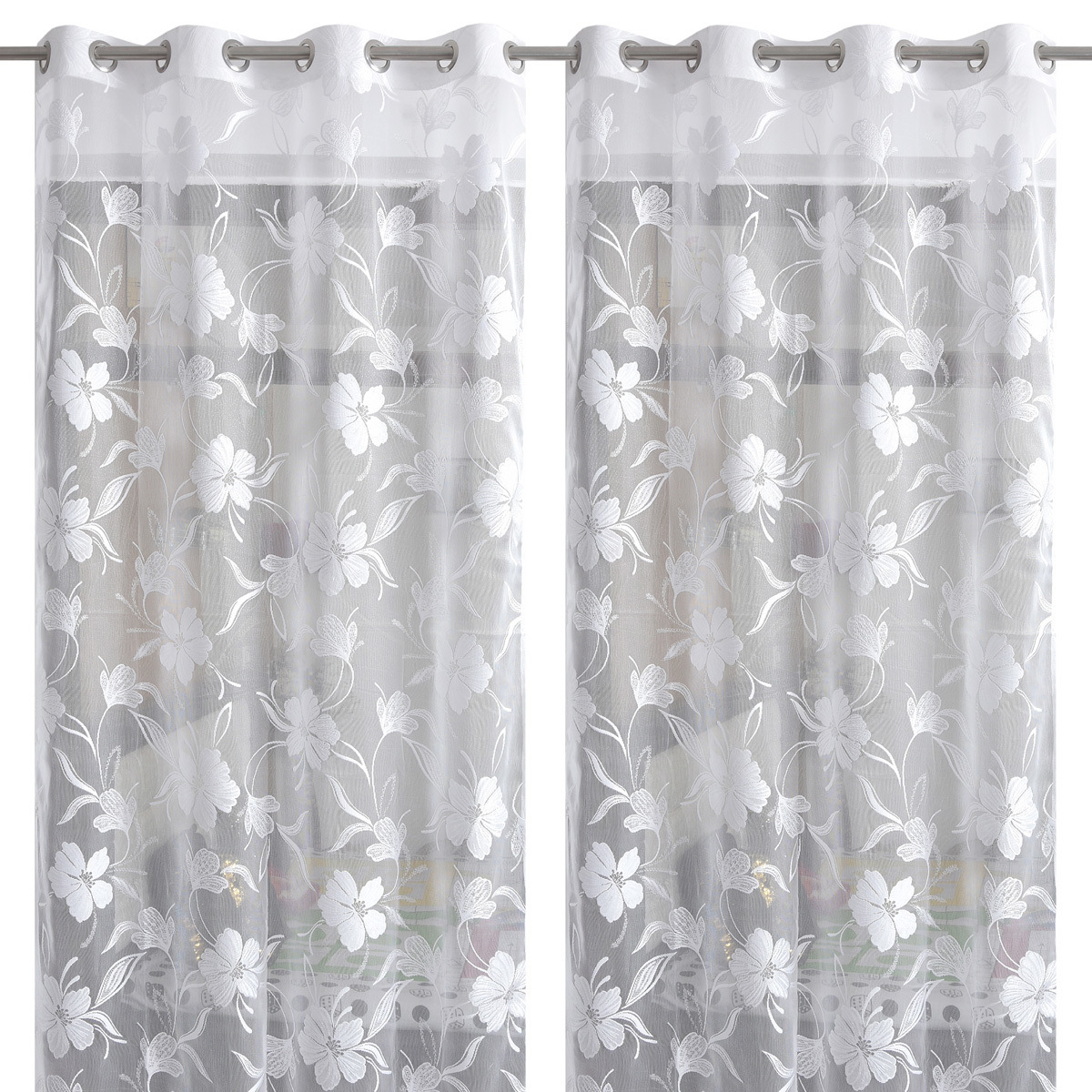 HANDTEX HOME Sheer White Net Curtains With Beautiful Embroidered Floral Designs for Door 4ft x 9ft Set of 2 SP06