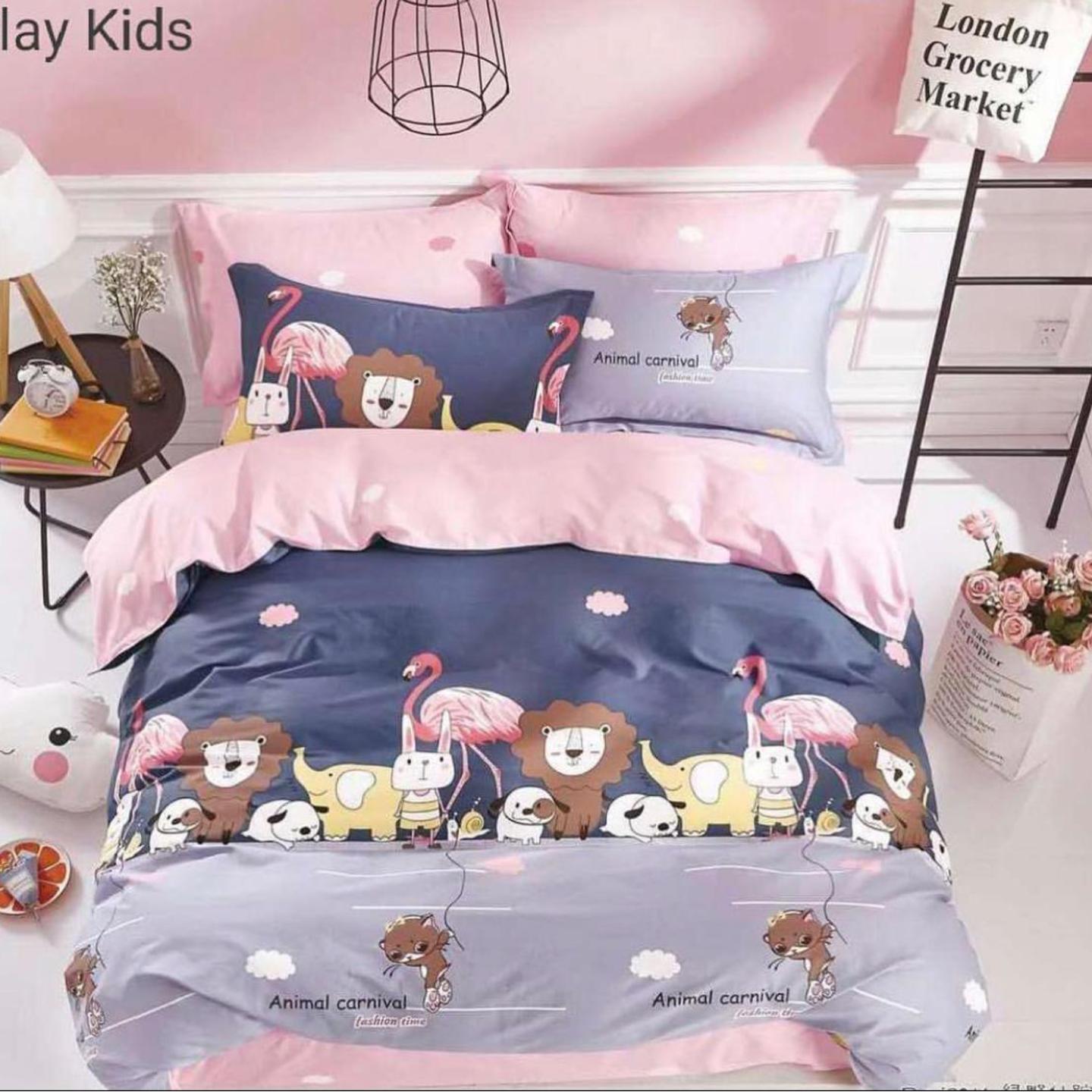 Handtex Home Glace Cotton Cartoon Printed Bedsheet with 2 Pillow Cover for Kids 90x100 Inch