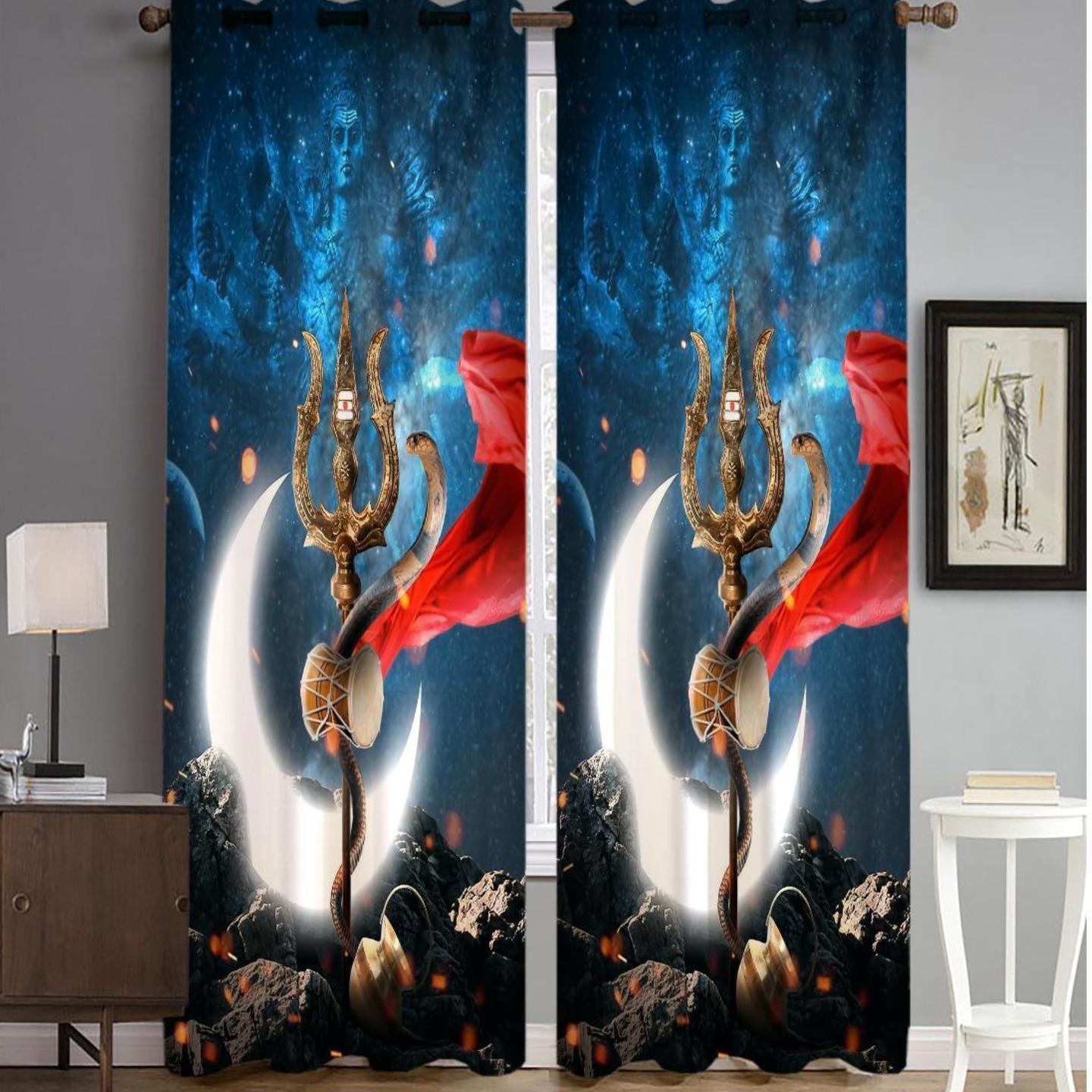 Handtex Home Digital Printed Curtain 3D Themed Polyester Curtains for Home Decor  Eyelet Grommet Panels for Living Room Balcony Bedroom, 4 x 7 Feet,Set of 2pcs  Trishul