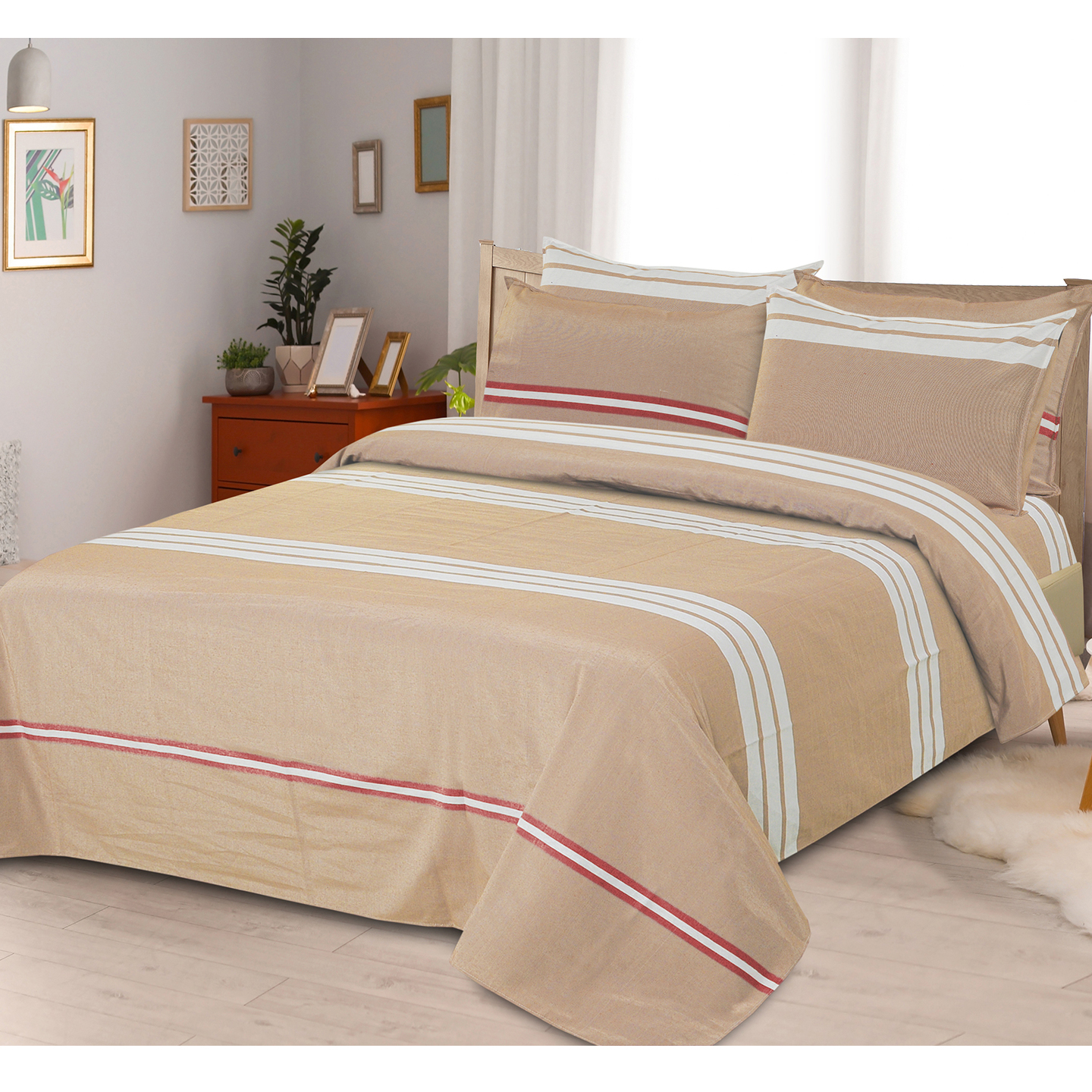 Handtex home cotton double bedsheet 90x100 inch Beige colour
