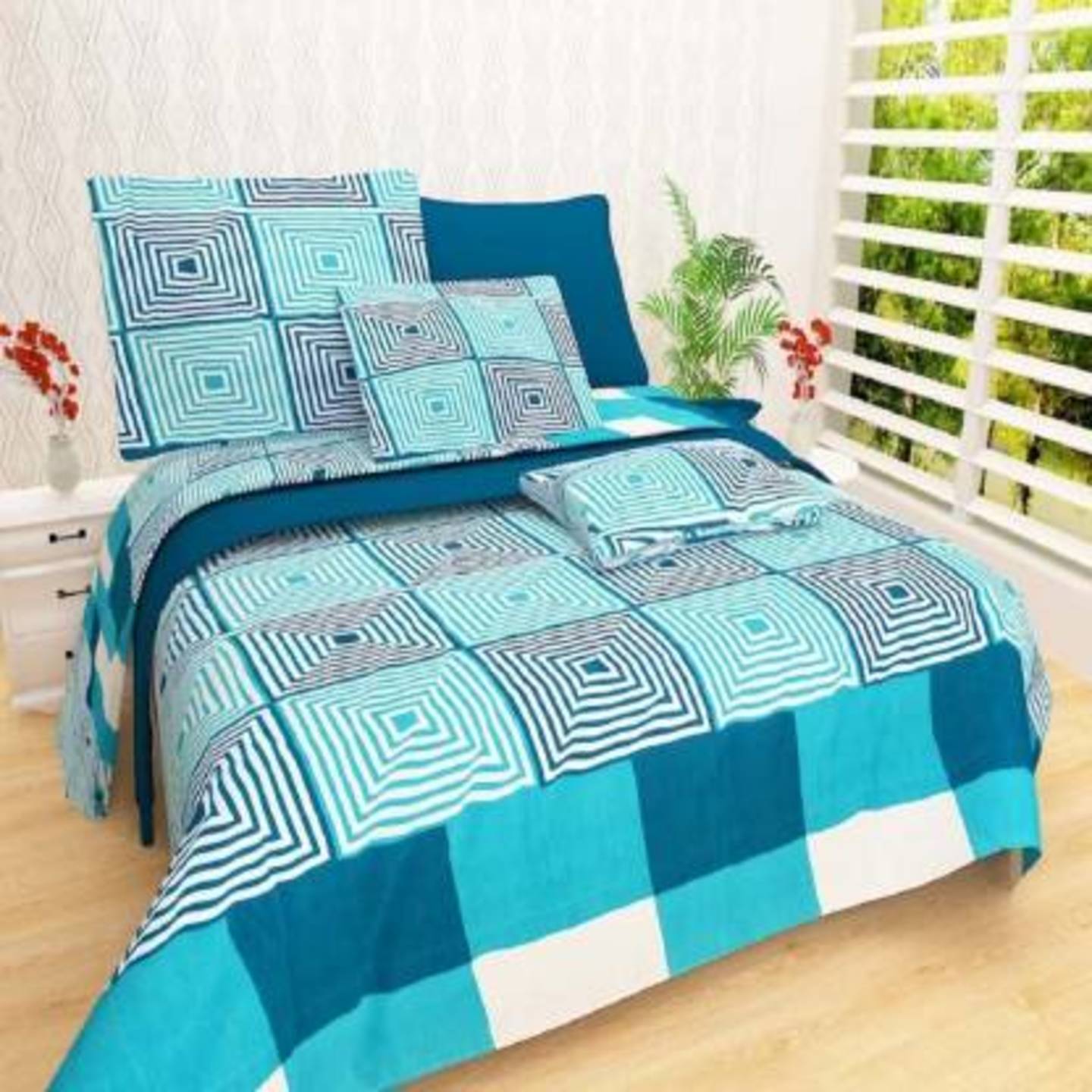 Handtex Home 3d Print cotton double Bed sheet 90x100 inch with 2 pillow cover