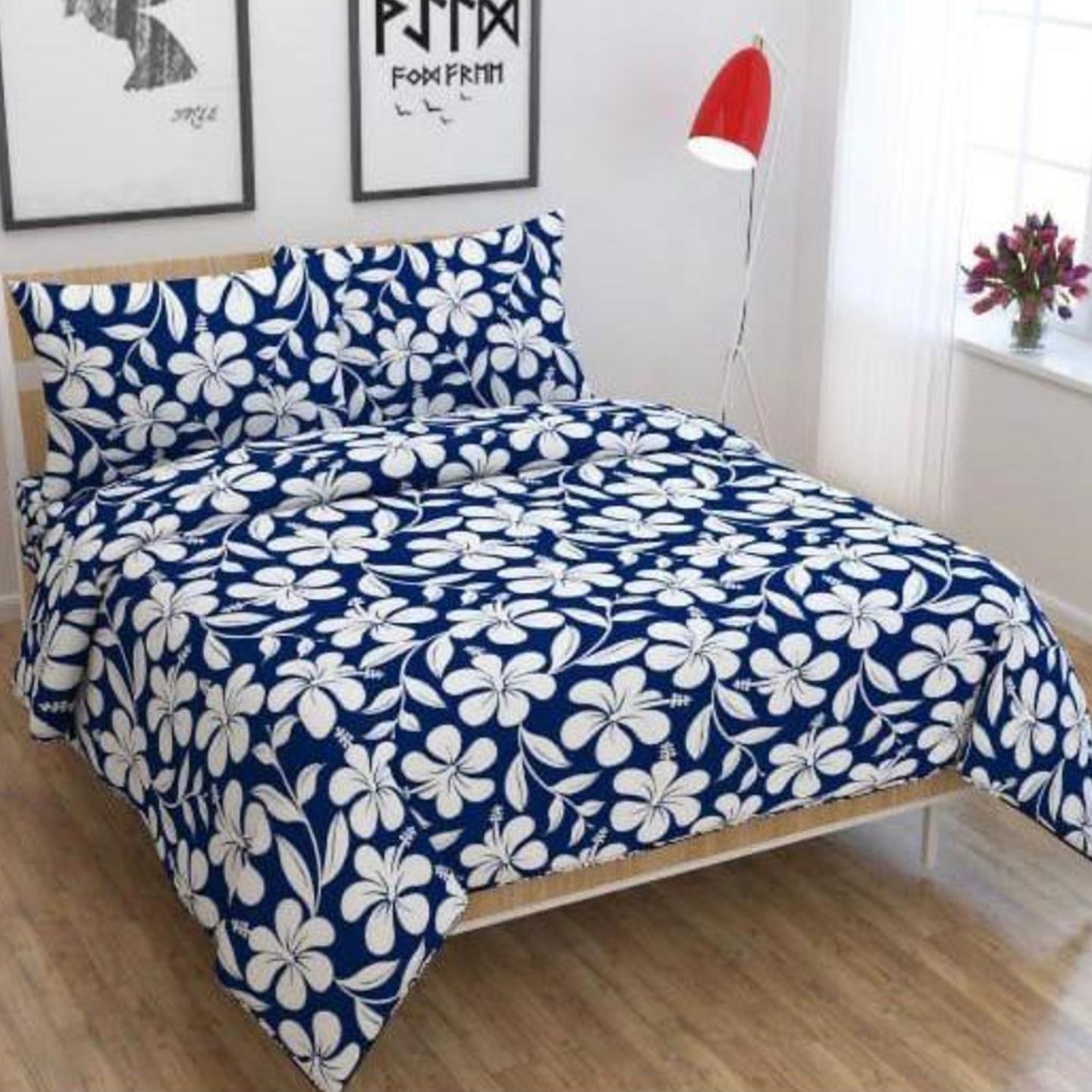 HandTex Home Flower Printed Double bedsheets 90x100 inch (Pack of 1 Bedsheet with 2 Pillow Covers) 