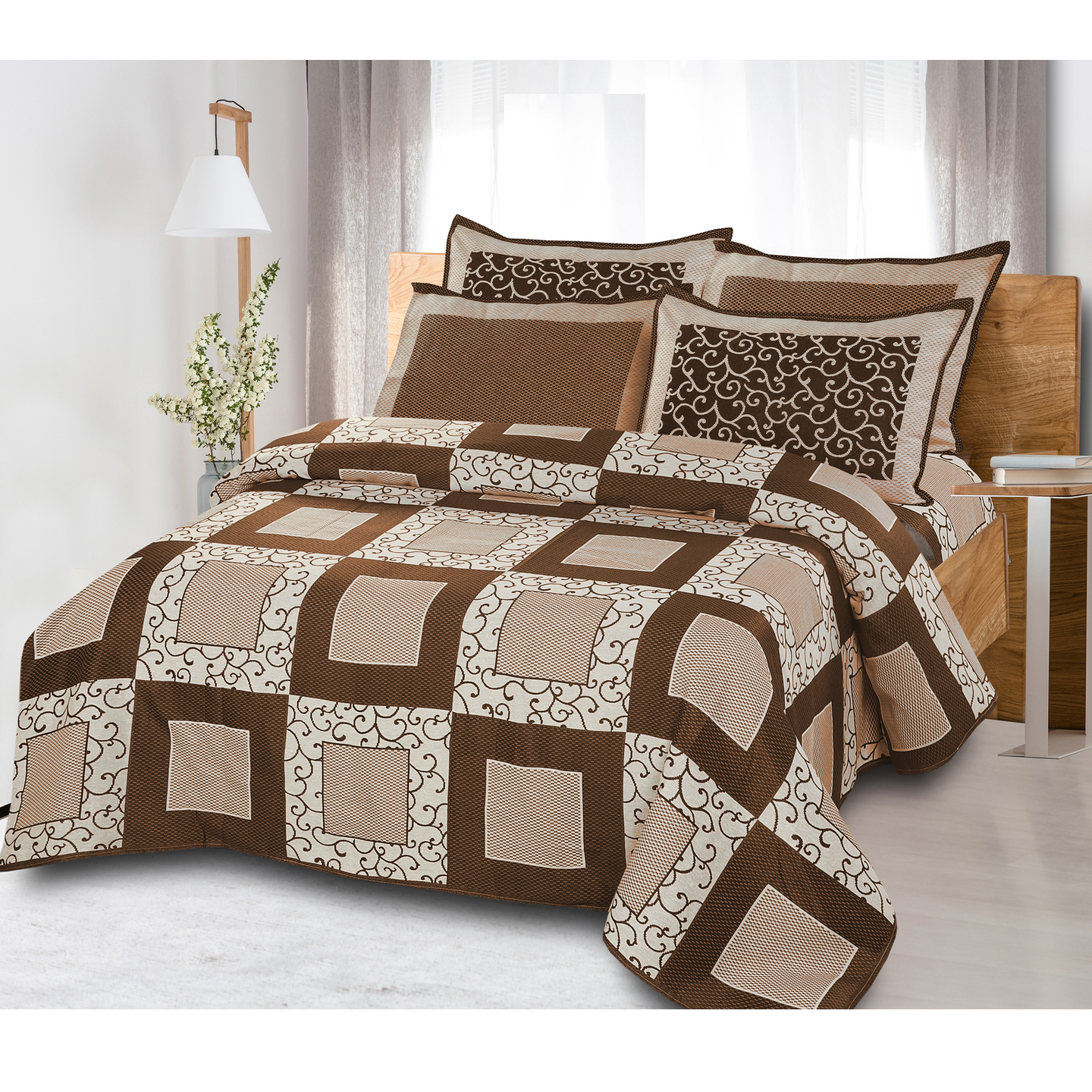 Handtex Home Jacquard design cotton double bedsheet 90x100 inch with 2 pillow cover camel