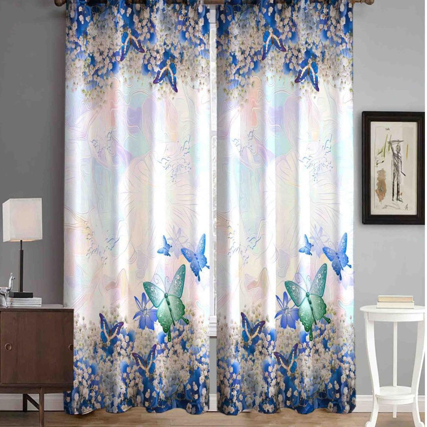 Handtex Home  Polyester Butterfly Digital Printed Curtain 4x9 Feet Multi Colour Set of 2 Pc Curtain