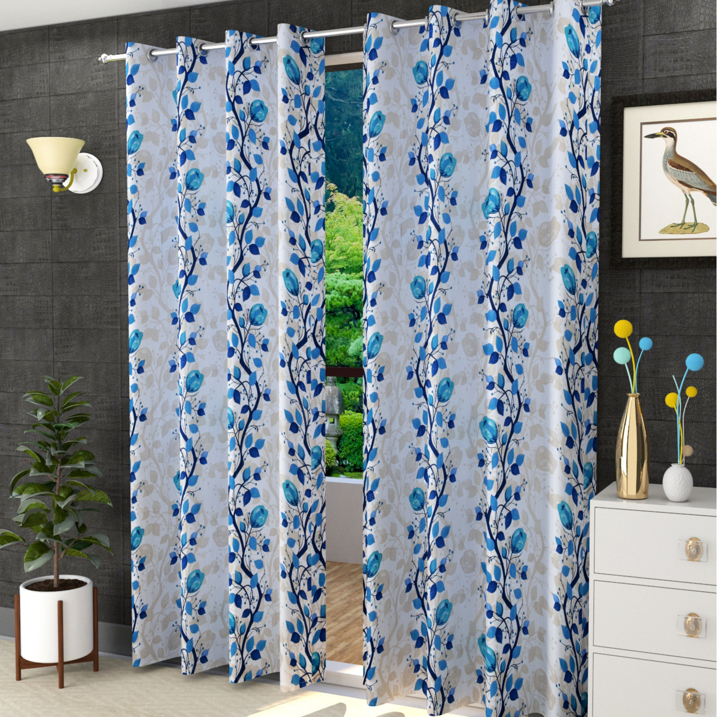  Handtex Home Long Crush Printed Curtains for Door 7 Feet Pack of 2,Aqua (Aqua, Door 7 Feet) 