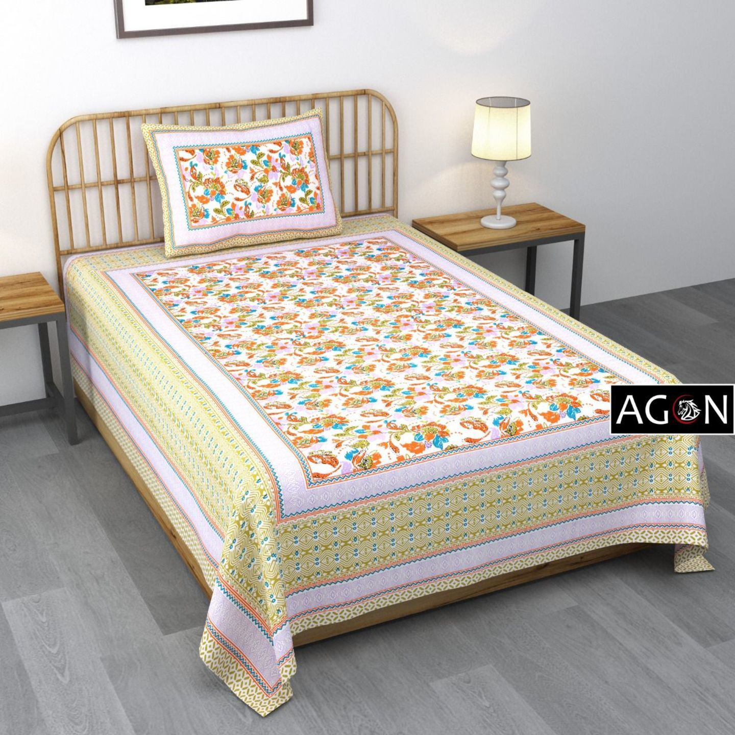 Handtex Home 144 TC Cotton Printed Single Bedsheet with 1 Pillow Cover Multicolor