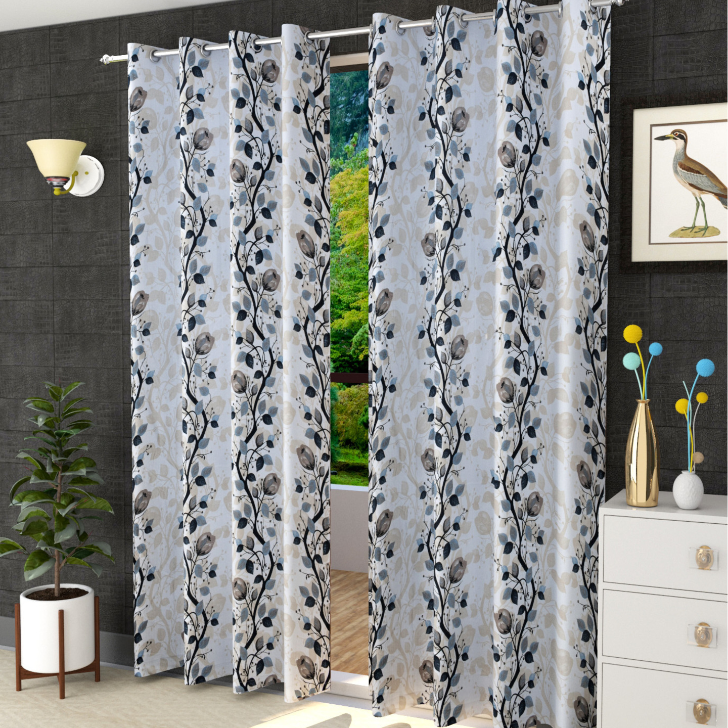  Handtex Home Long Crush Printed Curtains for Door 9 Feet Pack of 2,Grey (Grey, Door 9 Feet) 