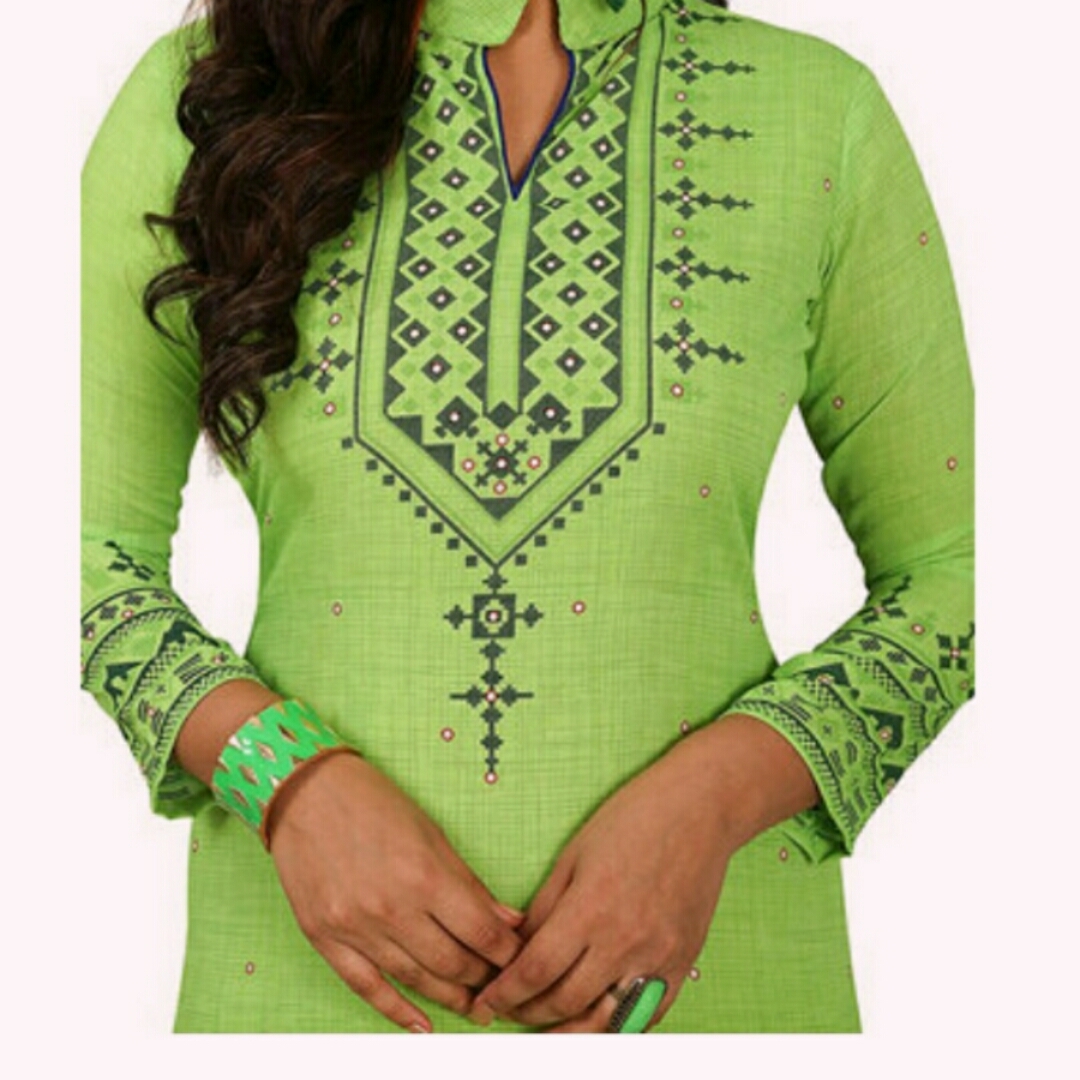 Green Poly Crepe Straight Unstitched Suit