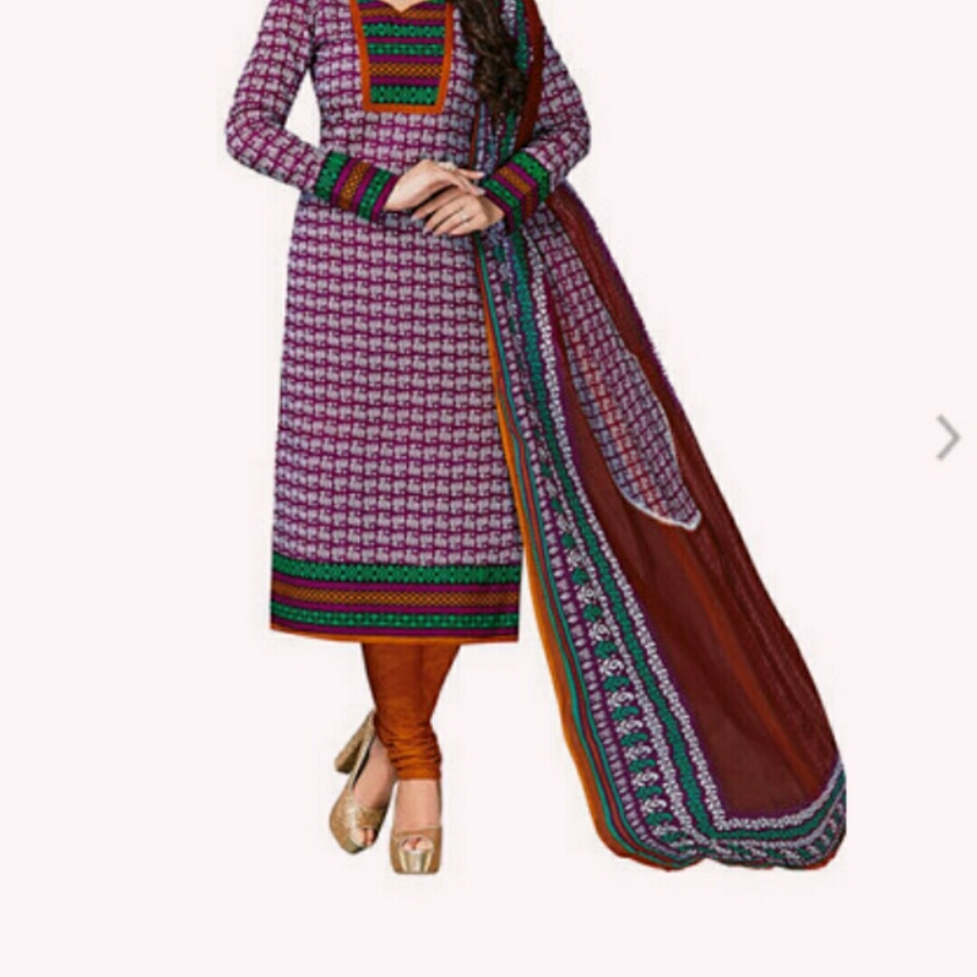 Purple Cotton Straight Unstitched Suit