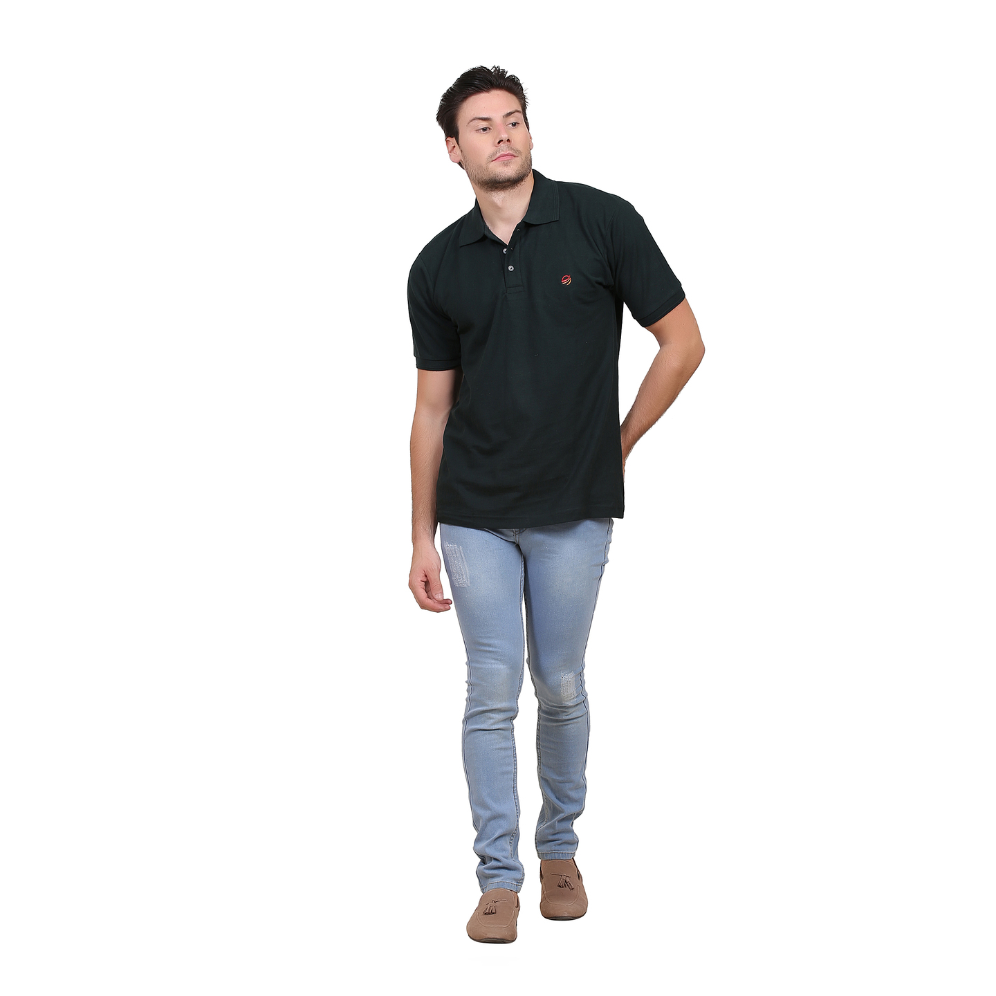 ZXTSG2004 - Zeolix Solid Men Polo Neck Dark Green T-Shirt (Medium)