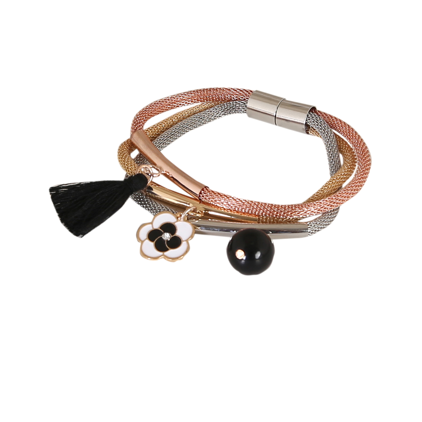 ZXMB4000 -  Zeolix Designer Multicolour (Gold, Silver and Brown) Bracelets with Thread and Flower Shape Locket