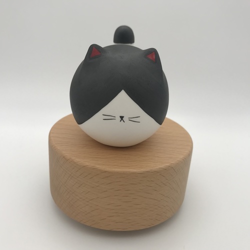 Big Tail Porcelain Cat Music Box Big Black