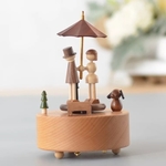Wooden Umbrella Couple Music Box