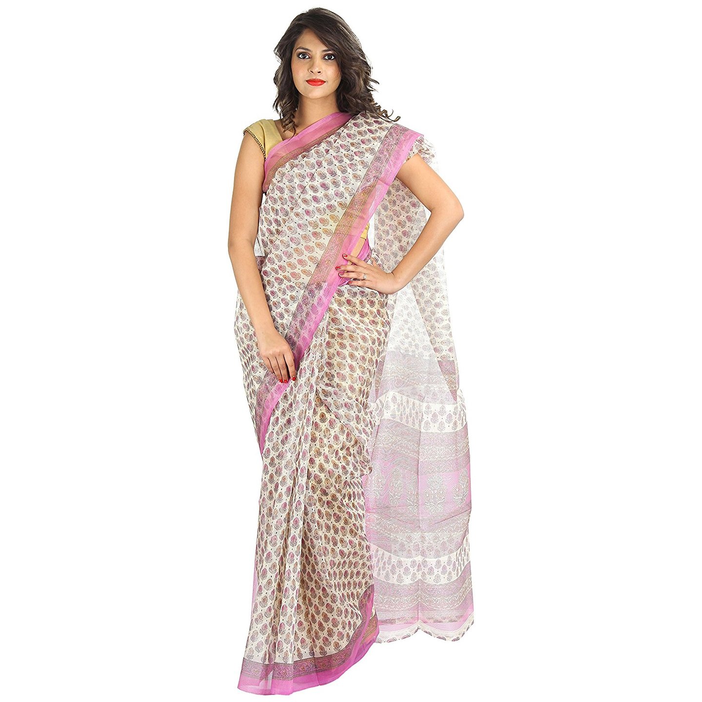 Korie Kota Supernet Saree without Blouse Piece (Beige & Purple)-  K1_13