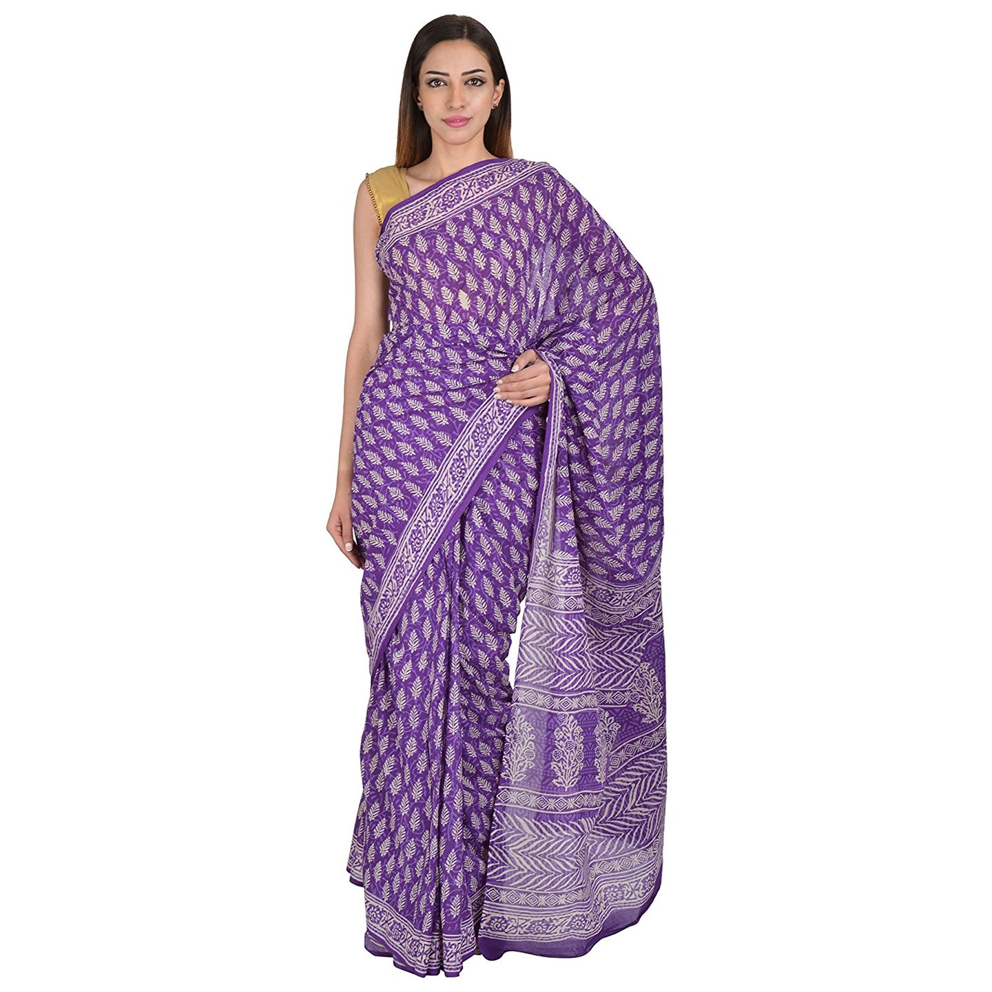 Korie Women's Bagru Cotton Saree Without Blouse Piece (Purple with Dabu Print)_ KB6_02