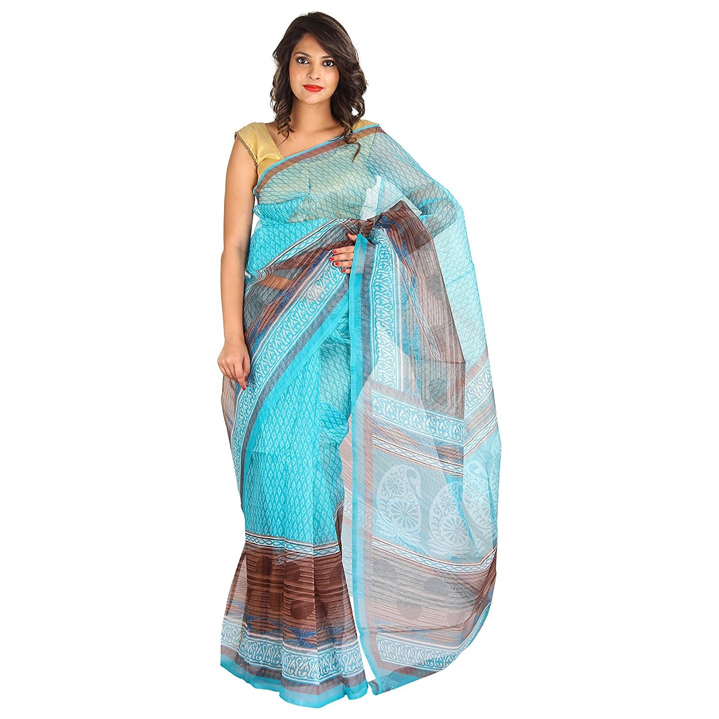 Korie Kota Supernet Saree without Blouse Piece (Aqua Green)