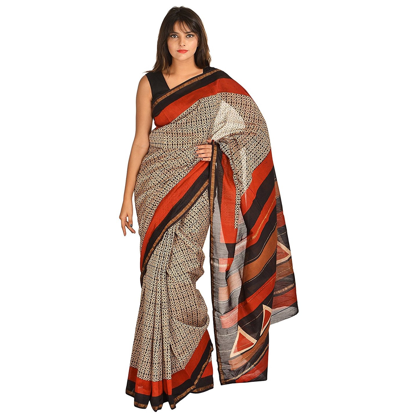 Korie Cotton Silk Saree (Beige & Black)_ (KB5_16)