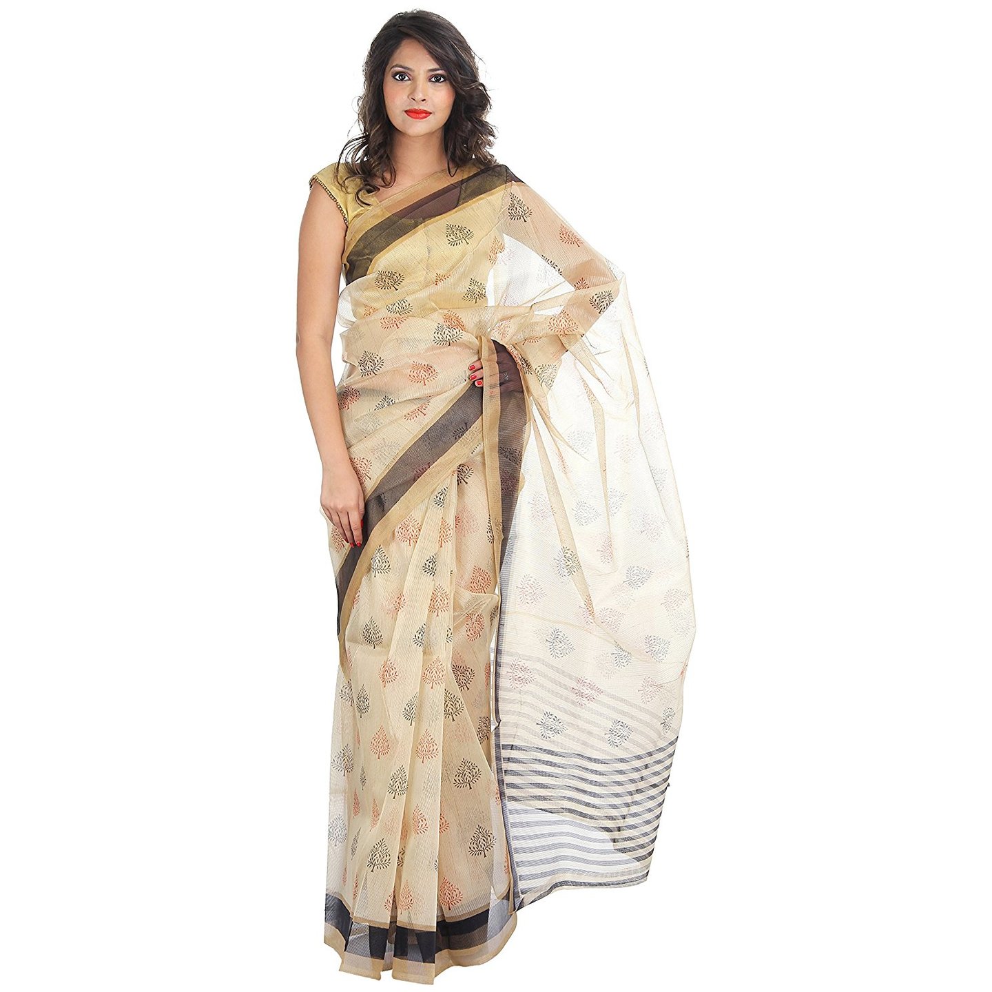 Korie Kota Supernet Saree without Blouse Piece (Beige)-  K1_11