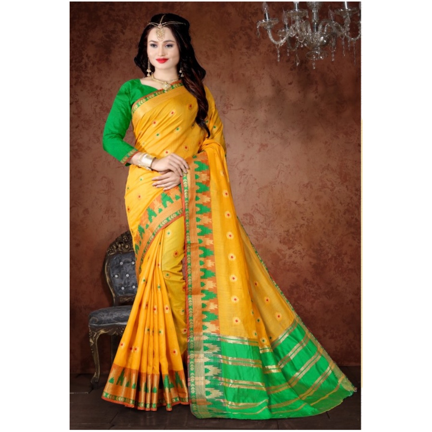 Korie Cotton Silk Saree with Heavy Border_ Yellow