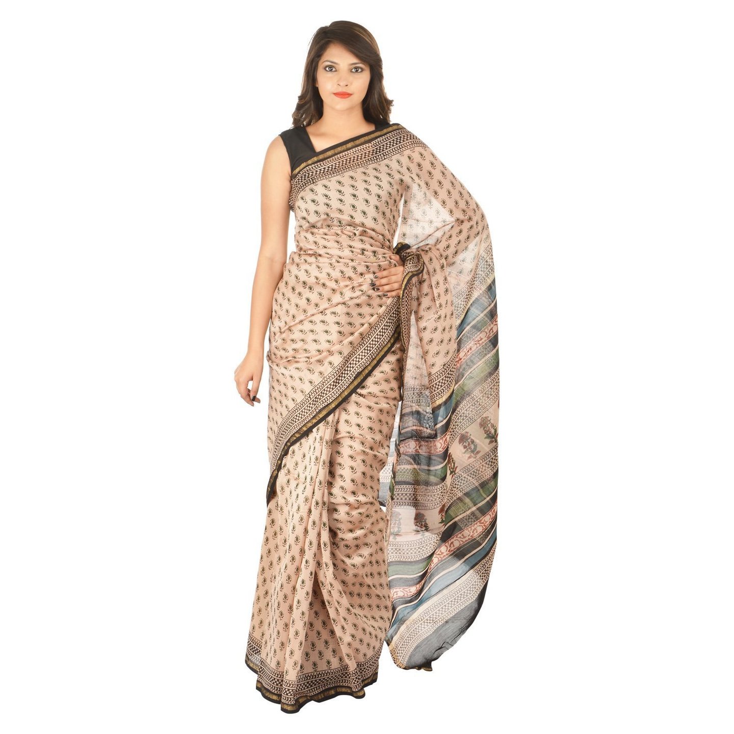 Korie Bagru Chanderi Saree (Beige)_ (K4_06)