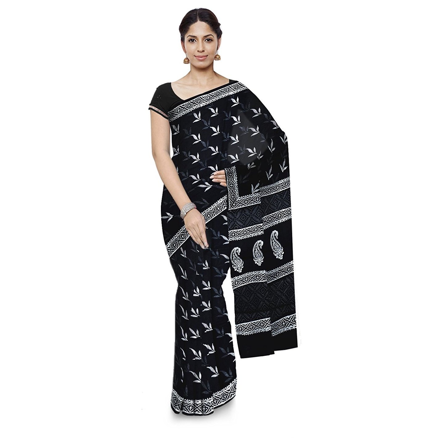 Korie Bagru Cotton Saree with Blouse Piece Black- KB7_09