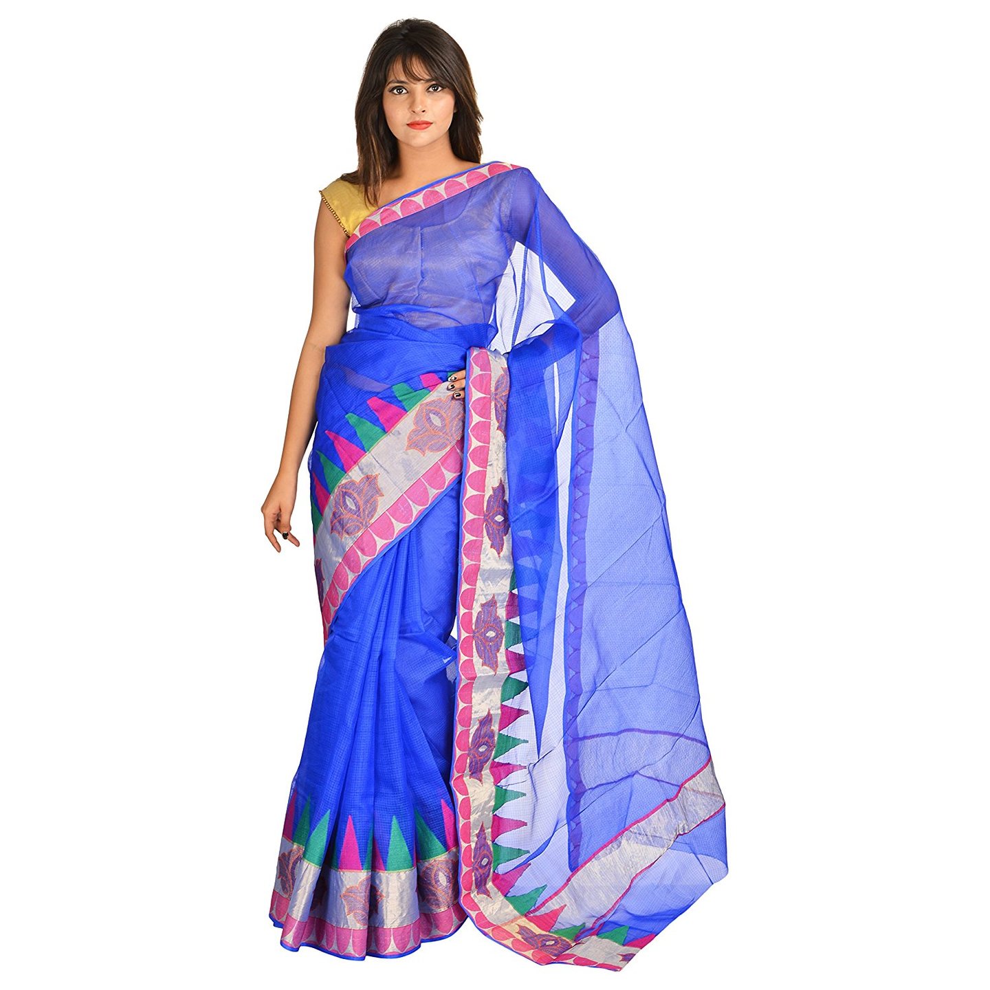 Korie Kota Zari Sari with Temple Border (Blue)- KK5_91