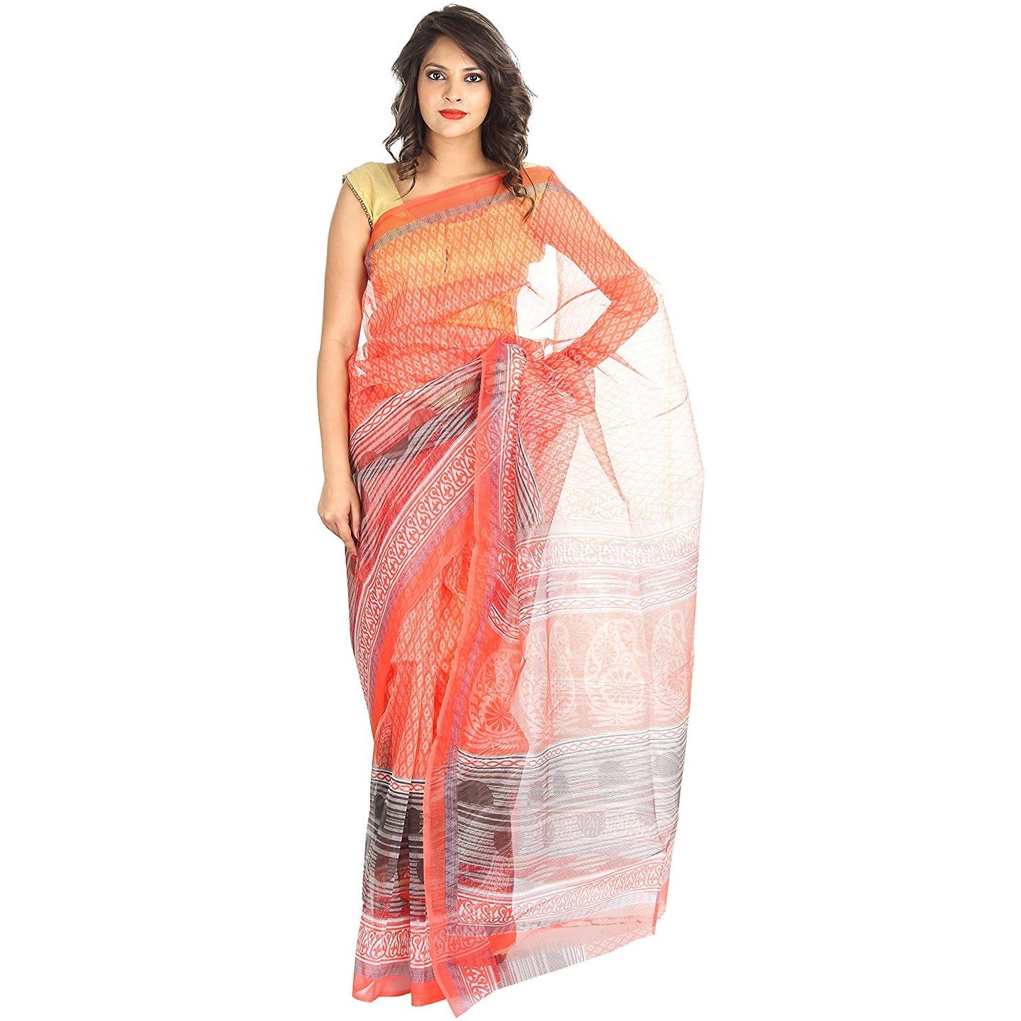 Korie Kota Supernet Saree without Blouse Piece (Dark Peach)- K2_03