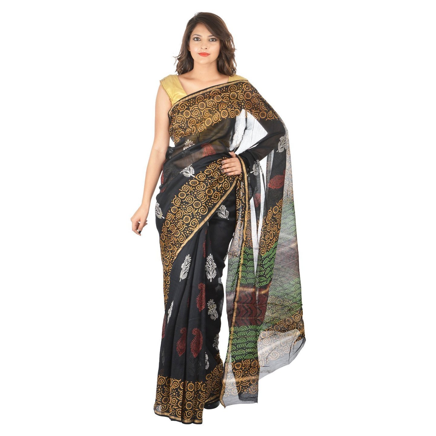 Korie Bagru Chanderi Saree Black_ K4_11