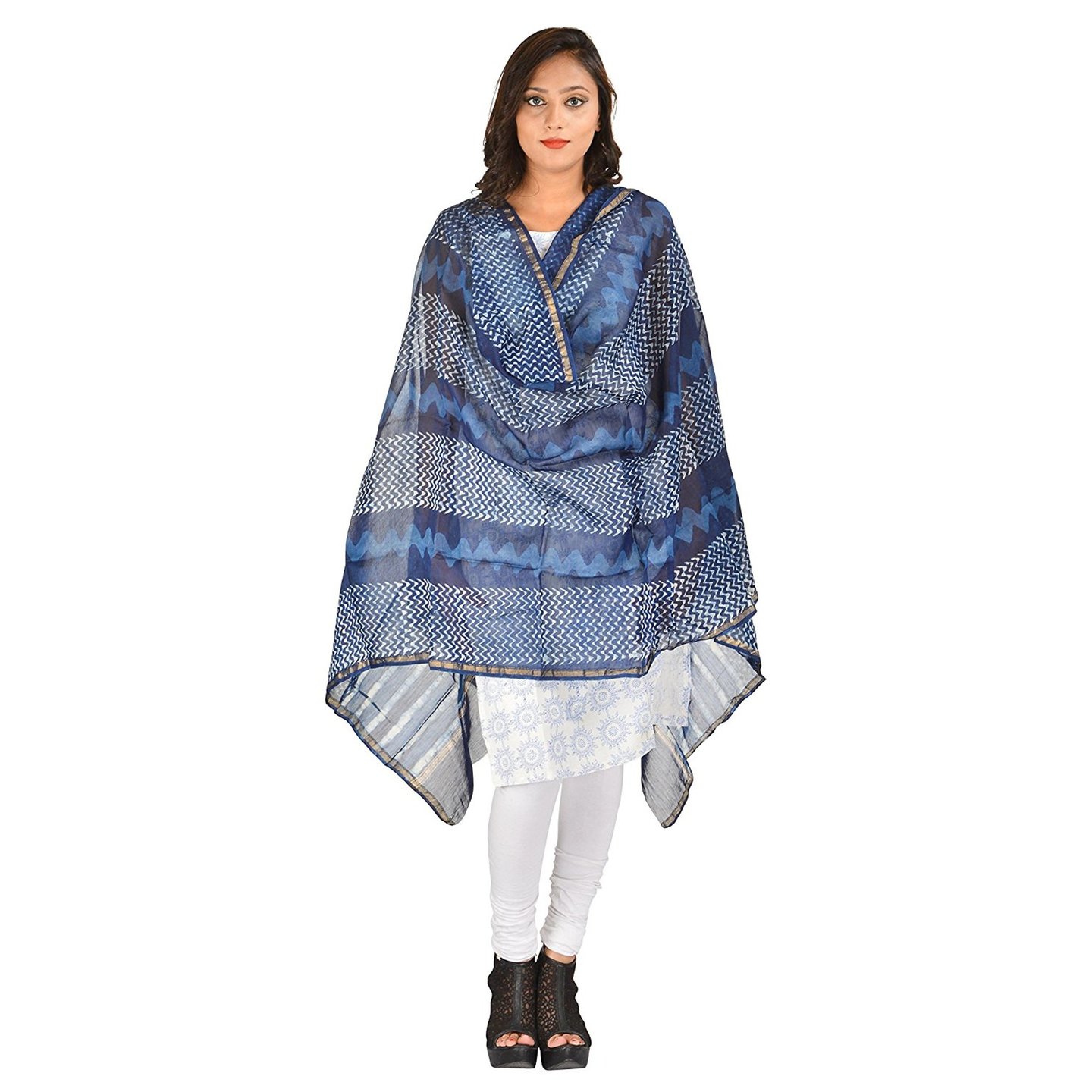 Korie Bagru Pure Chanderi Dupatta (Indigo Blue)_ (KCH1_B2)