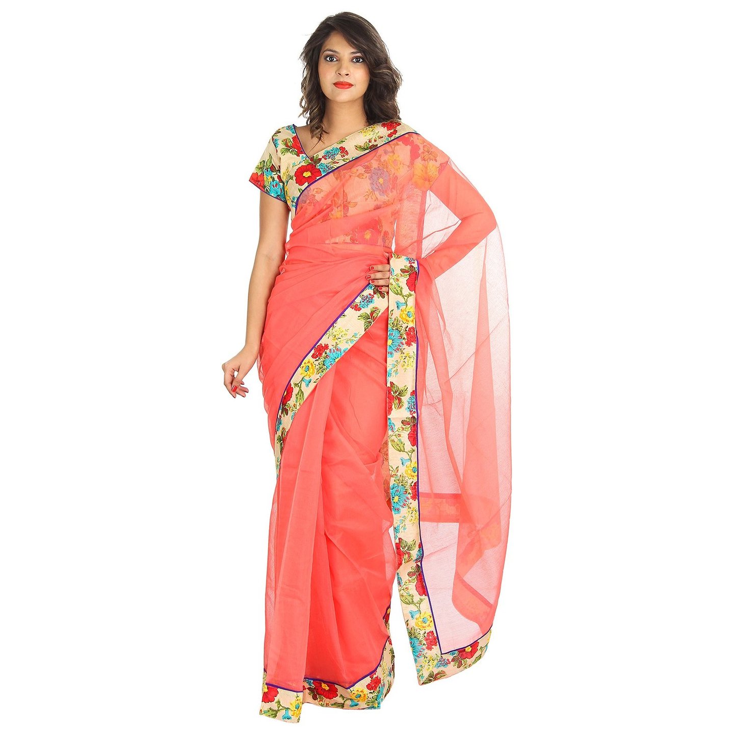 Korie Kota Cotton Saree with Stitched Blouse (Peach) -  K1_09