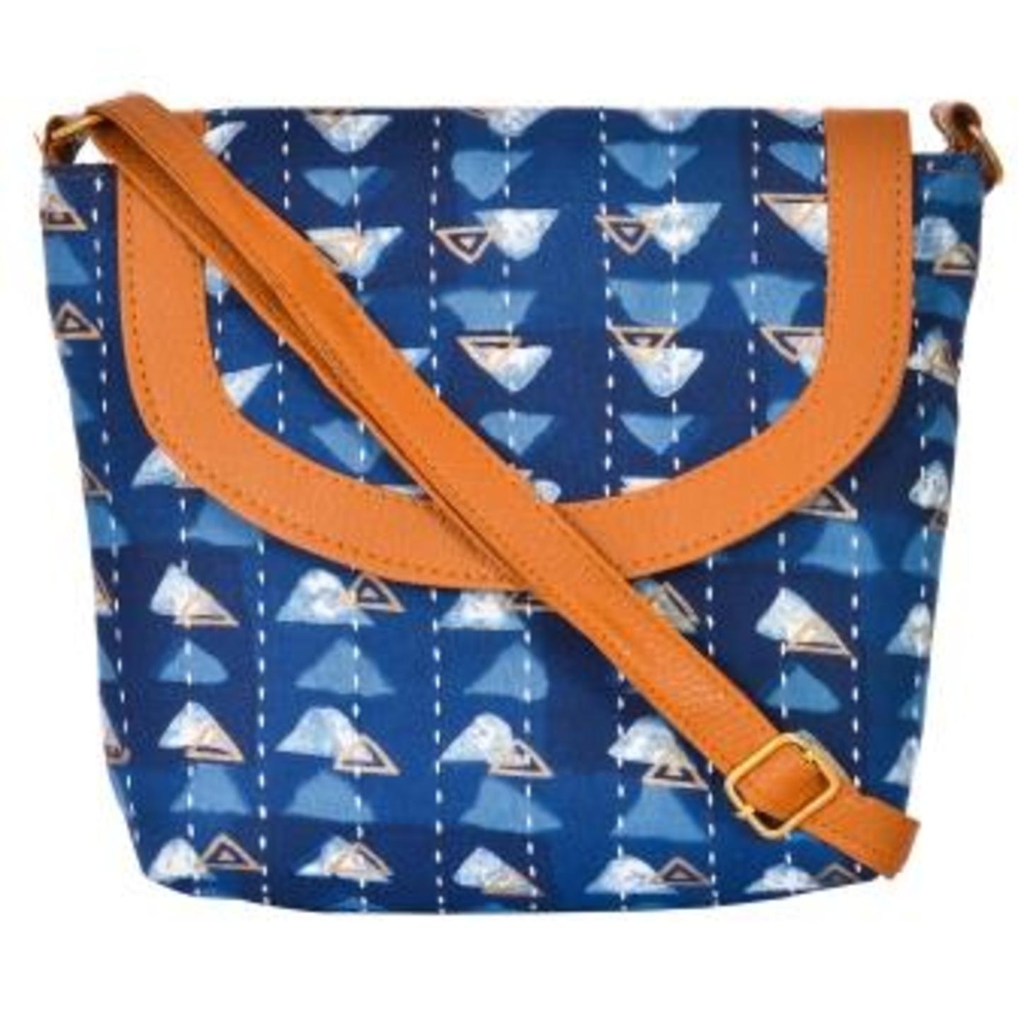 Korie Block Print Sling Bag- Indigo