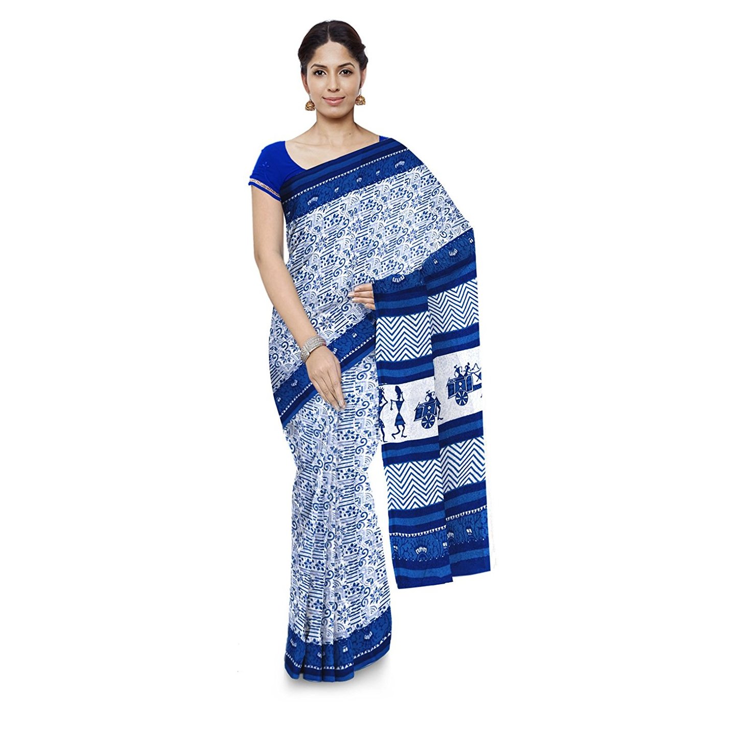 Korie Bagru Cotton Saree with Blouse Piece Blue- KB7_10