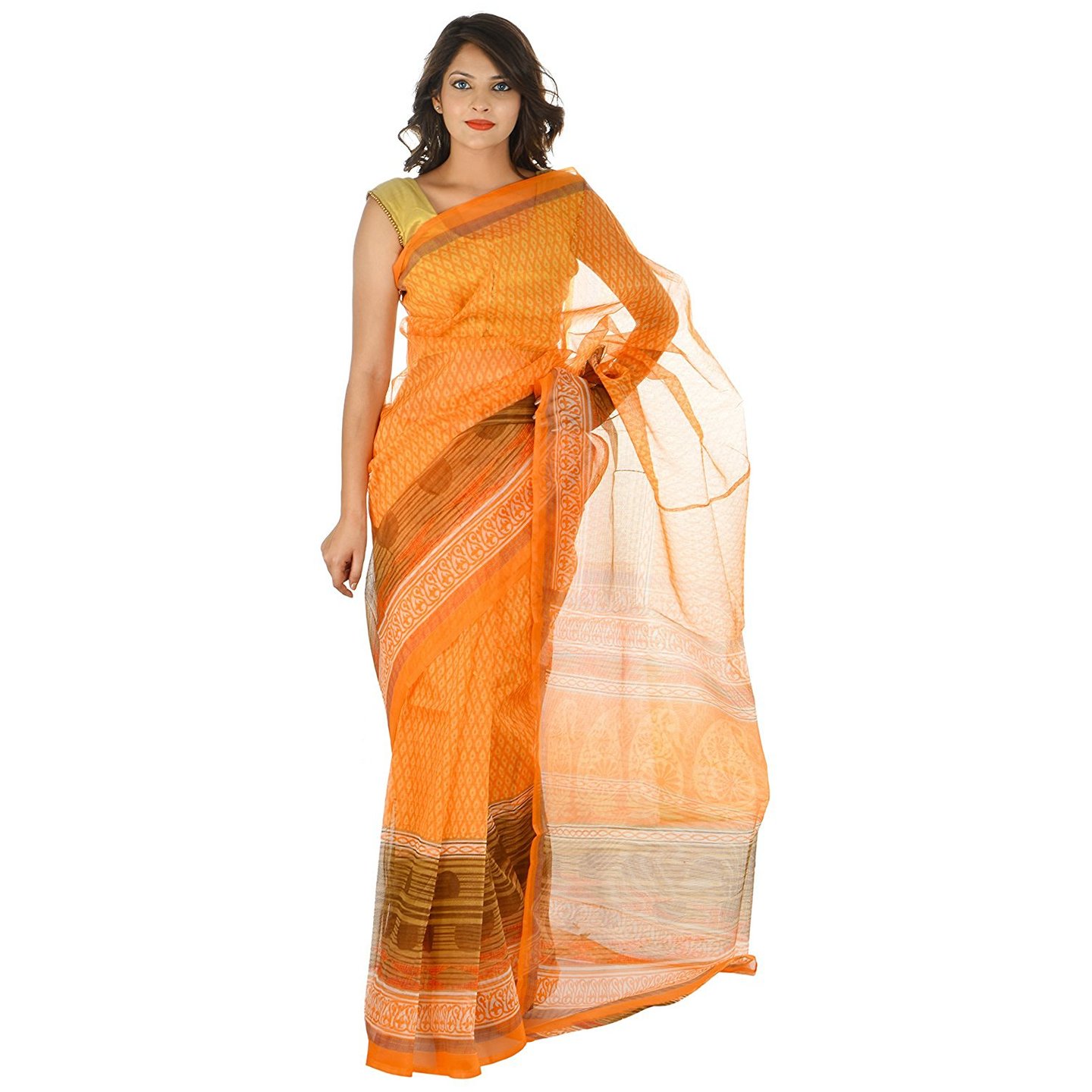 Korie Kota Supernet Saree without Blouse Piece (Orange)-  K2_01