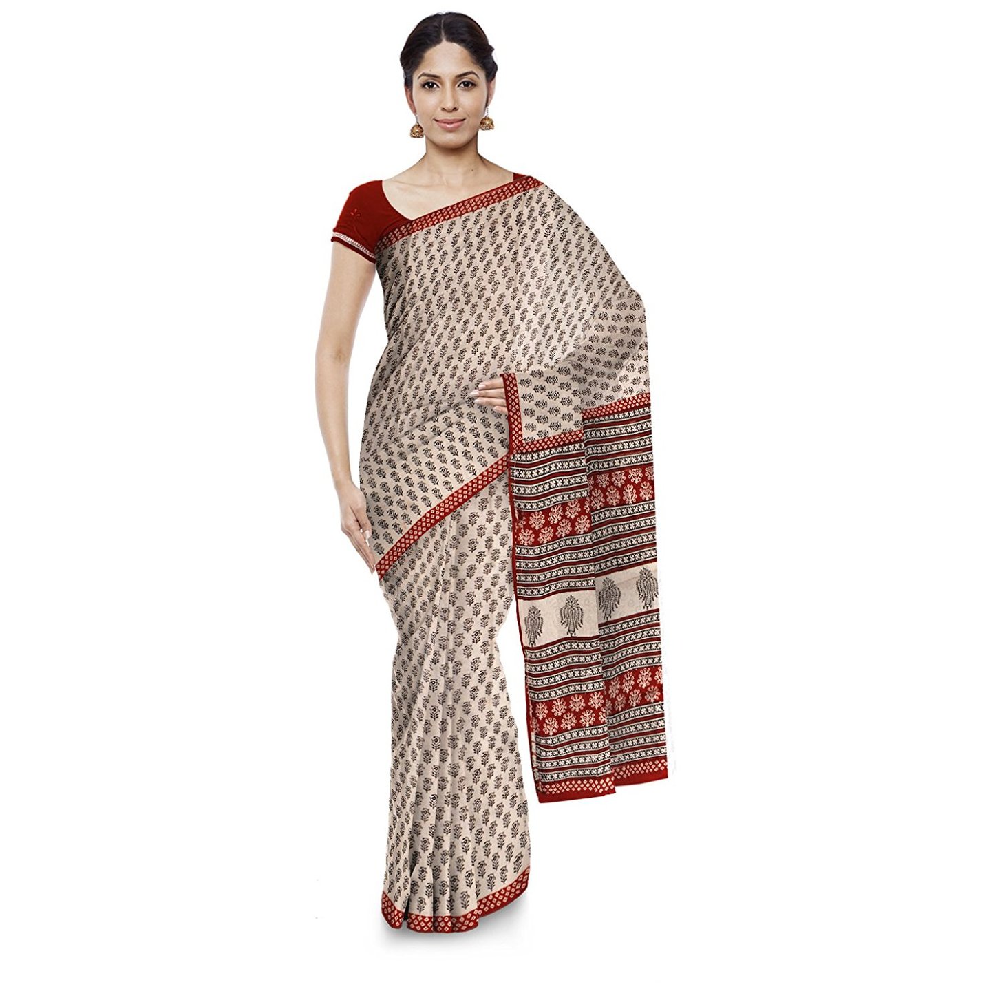 Korie Bagru Cotton Saree with Blouse Piece Beige- KB7_15